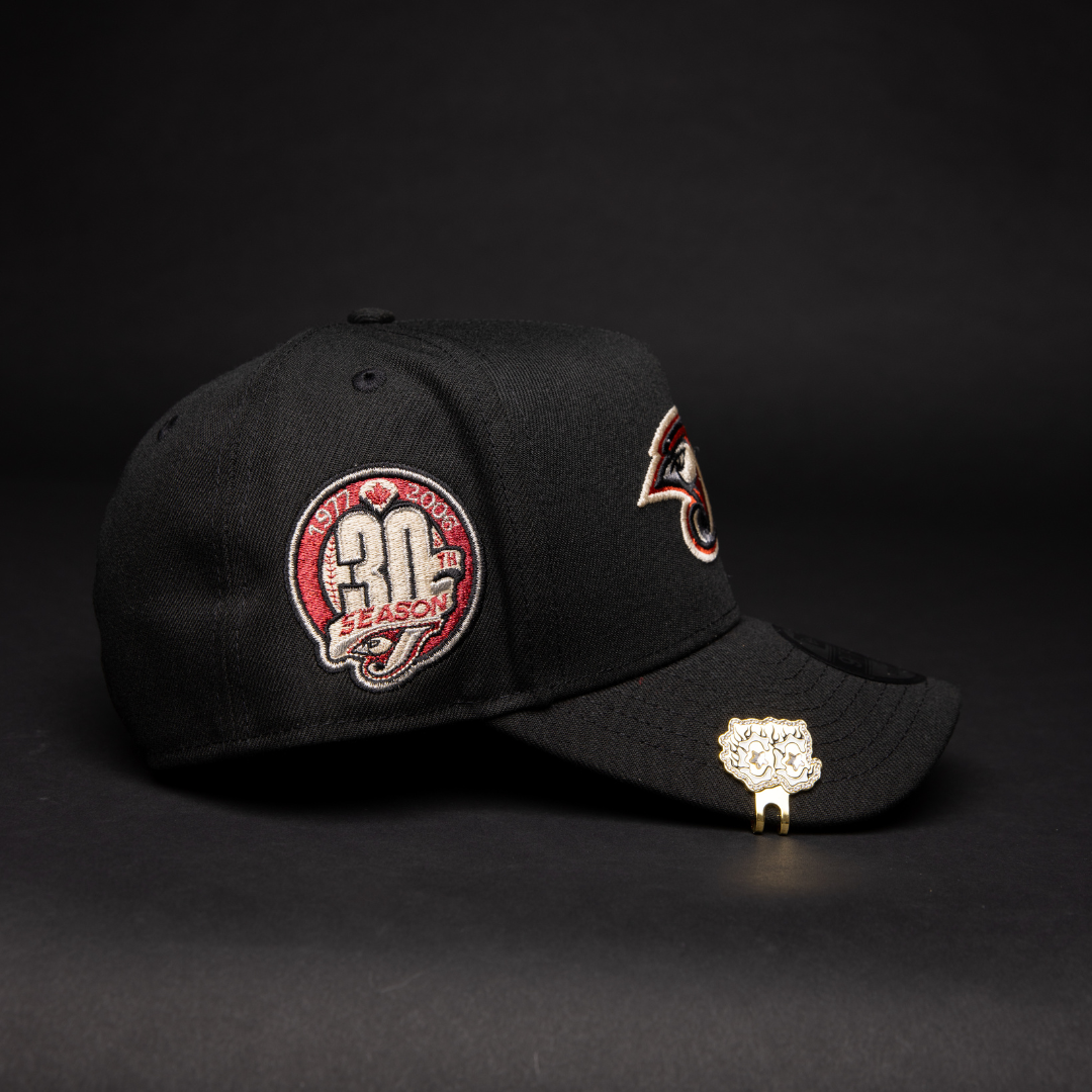 NEW ERA 9FIFTY A-FRAME BLACK TORONTO BLUE JAYS SNAPBACK W/ 30TH ANNIVERSARY SIDE PATCH