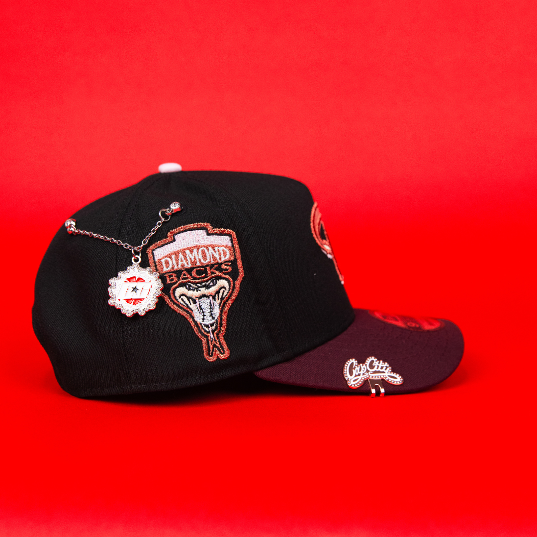 NEW ERA 9FIFTY A-FRAME BLACK/ BURGUNDY ARIZONA DIAMONDBACKS SNAPBACK W/ 1998 INAUGURAL SEASON SIDE PATCH