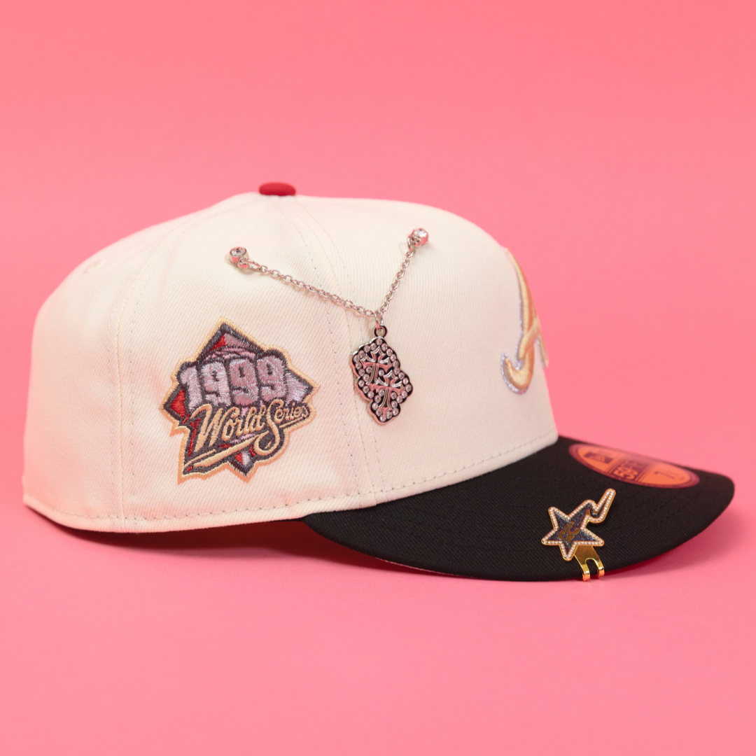 NEW ERA 59FIFTY CHROME/ BLACK ATLANTA BRAVES W/ 1999 WORLD SERIES SIDE PATCH