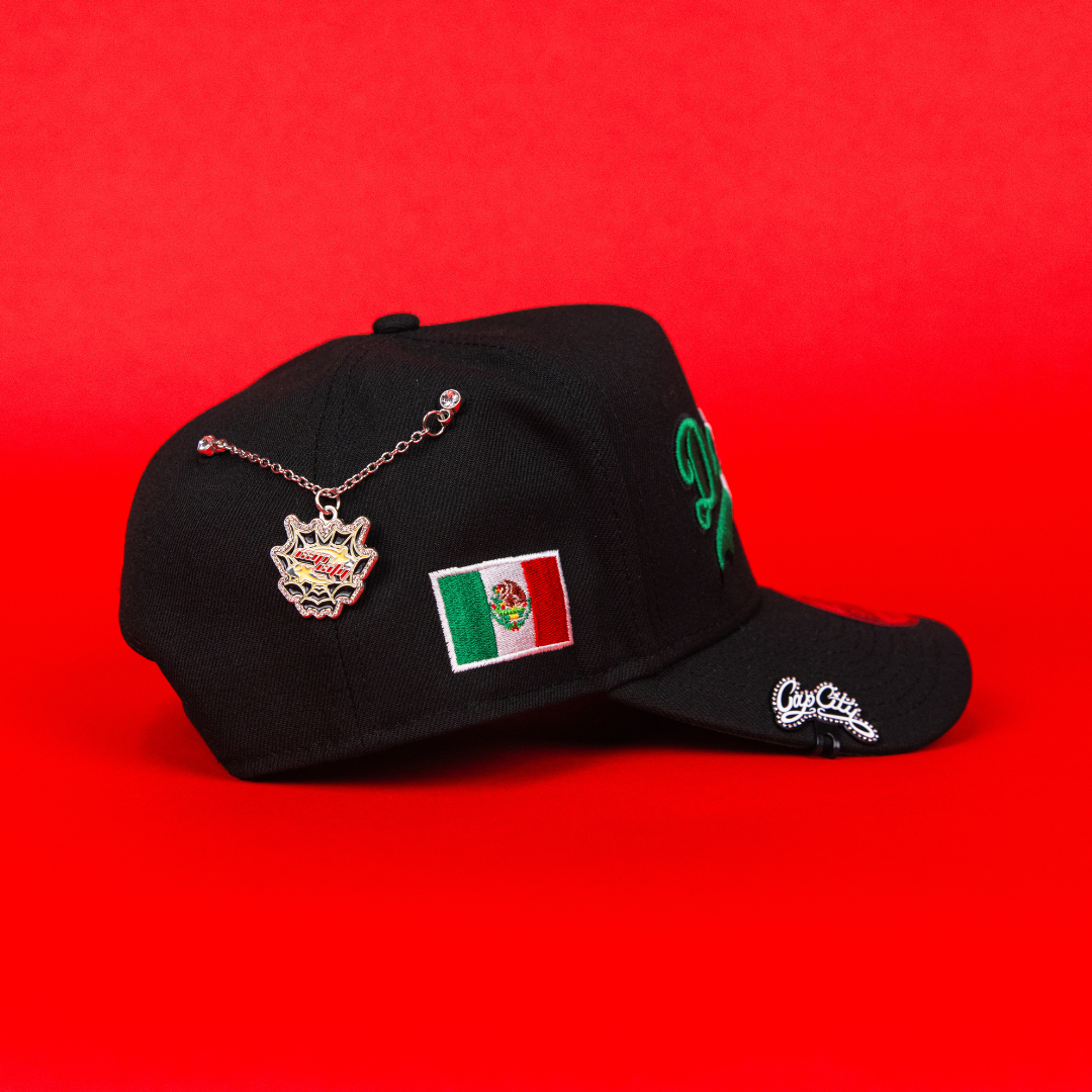 NEW ERA 9FIFTY A-FRAME BLACK LOS ANGELES DODGERS SNAPBACK W/ MEXICAN FLAG LOGO + MEXICAN FLAG SIDE PATCH