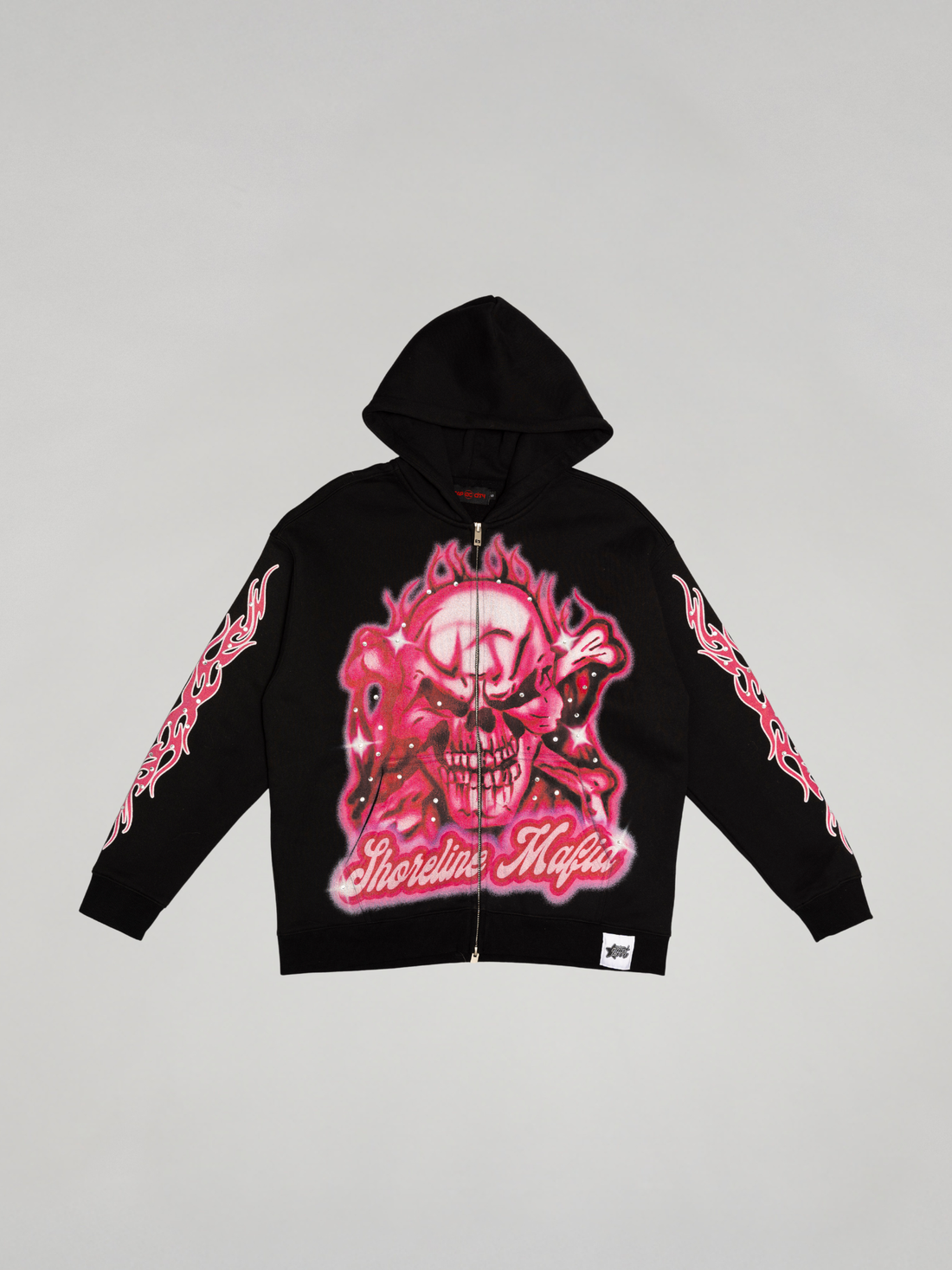 CAP CITY X SHORELINE MAFIA BLACK/PINK AIR BRUSH ZIP UP HOODIE W/ RHINE