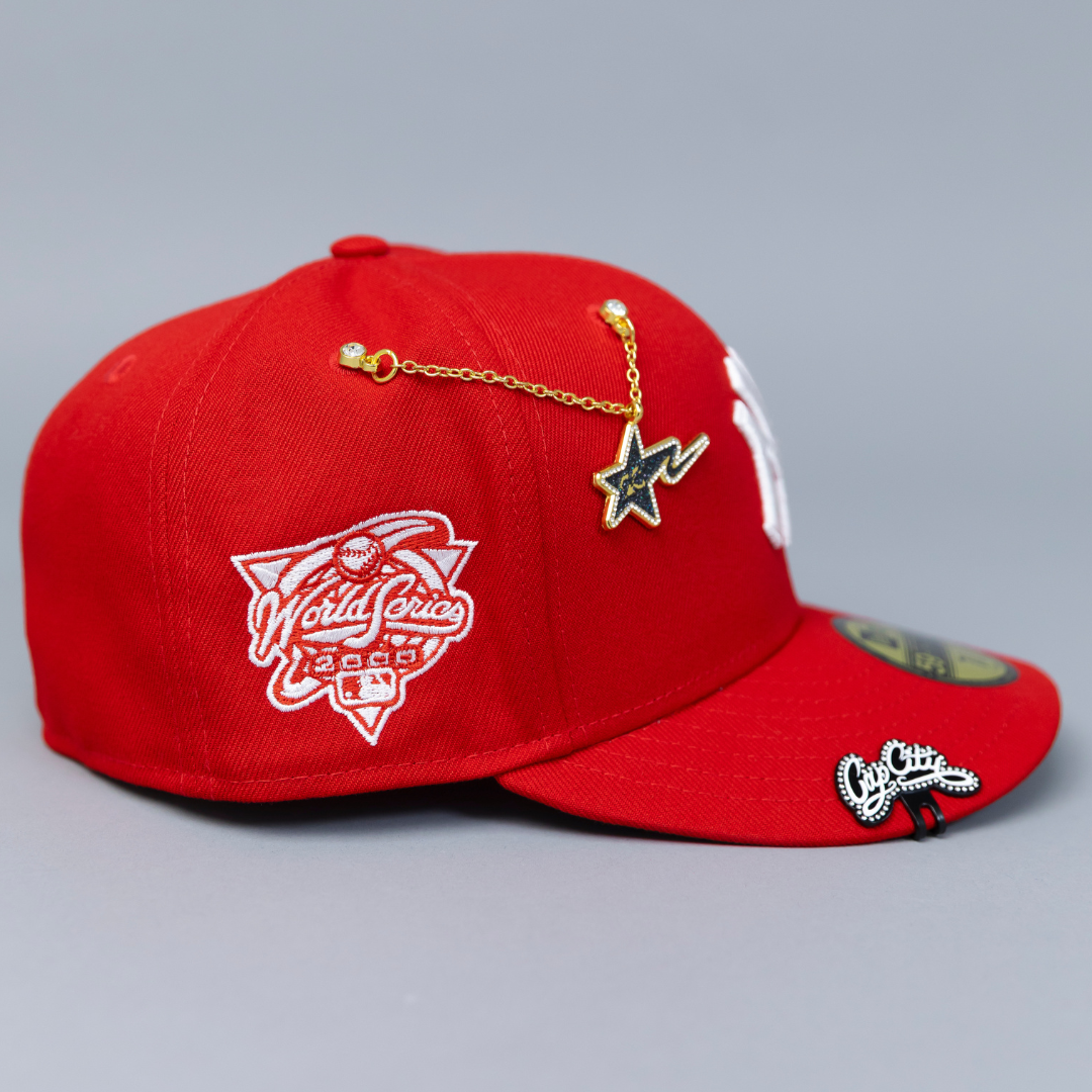 NEW ERA EXCLUSIVE 59FIFTY RED NEW YORK YANKEES W/ 2000 WORLD SERIES SIDE PATCH