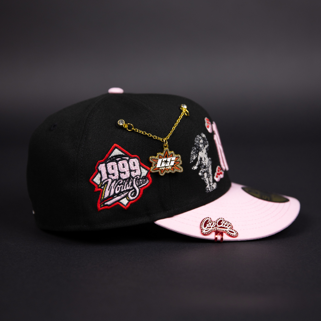 NEW ERA EXCLUSIVE 59FIFTY BLACK/ PINK NEW YORK YANKEES "HEAVENLY CITY" W/ 1999 WORLD SERIES SIDE PATCH