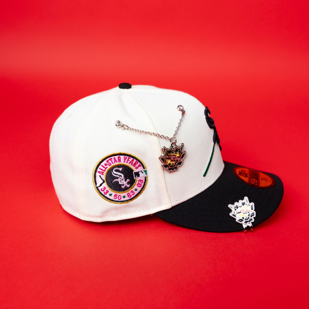 NEW ERA EXCLUSIVE 59FIFTY CHROME/ BLACK CHICAGO WHITE SOX W/ PINK ROSE +1917 WORLD SERIES SIDE PATCH