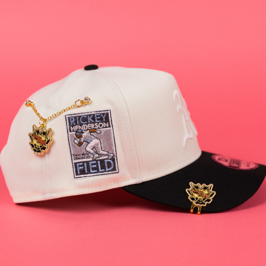 NEW ERA 9FIFTY A-FRAME CHROME/ BLACK OAKLAND A'S W/ "RICKY HENDERSON" SIDE PATCH