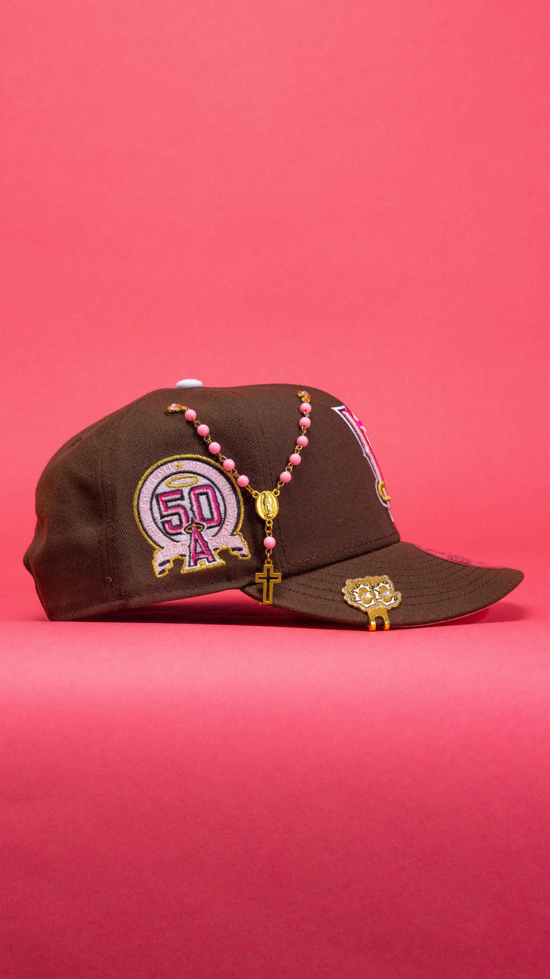 New Era Exclusive 9Fifty Brown Upside Down Anaheim Angels Snapback W/ 50th Anniversary Side Patch