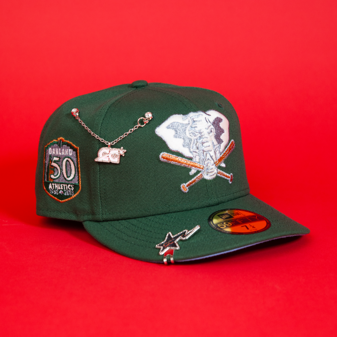 NEW ERA EXCLUSIVE 59FIFTY EMERALD GREEN OAKLAND ATHLETICS W/ 50TH ANNIVERSARY SIDE PATCH