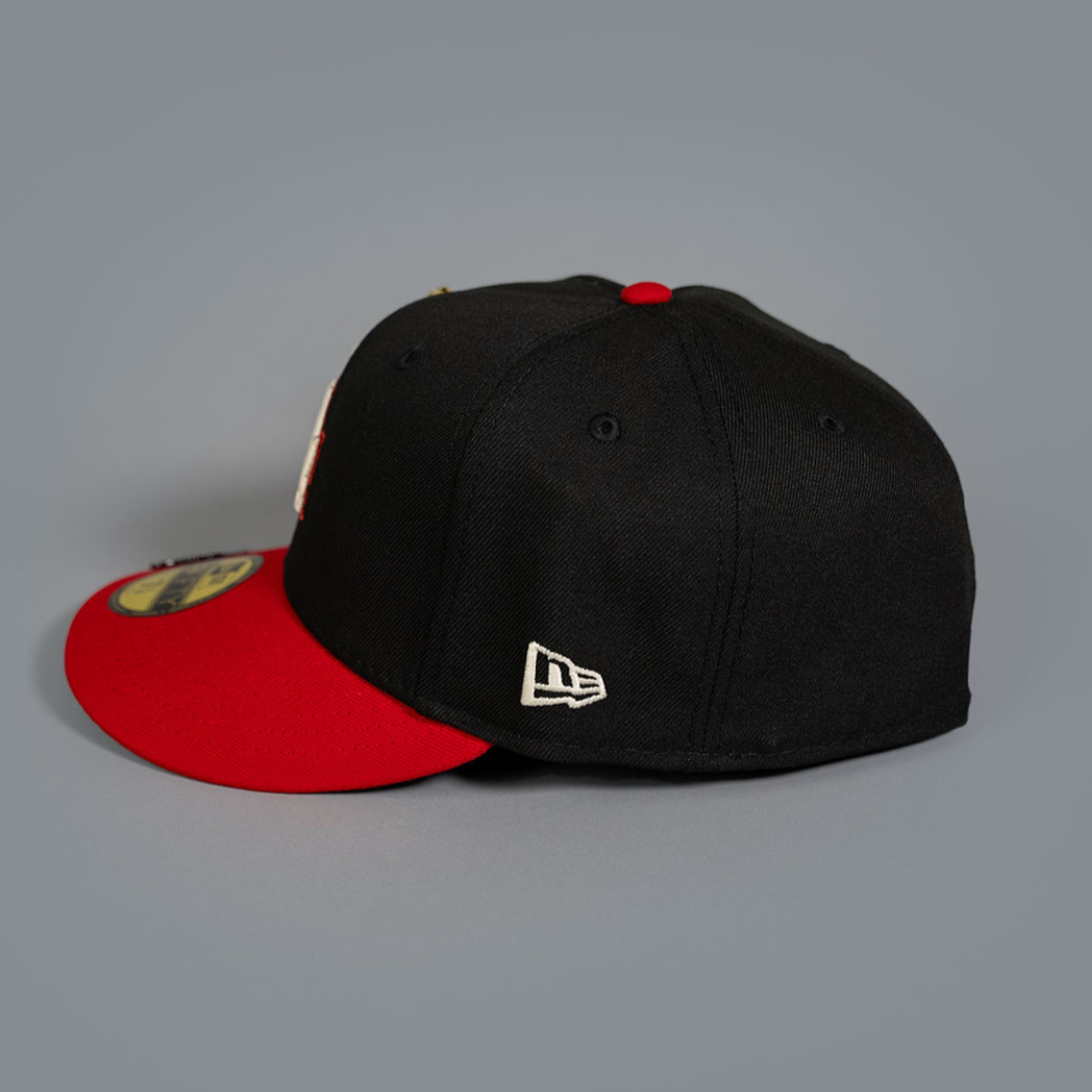 NEW ERA EXCLUSIVE 59FIFTY BLACK/ RED LOS ANGELES DODGERS W/ DODGER STADIUM SIDE PATCH