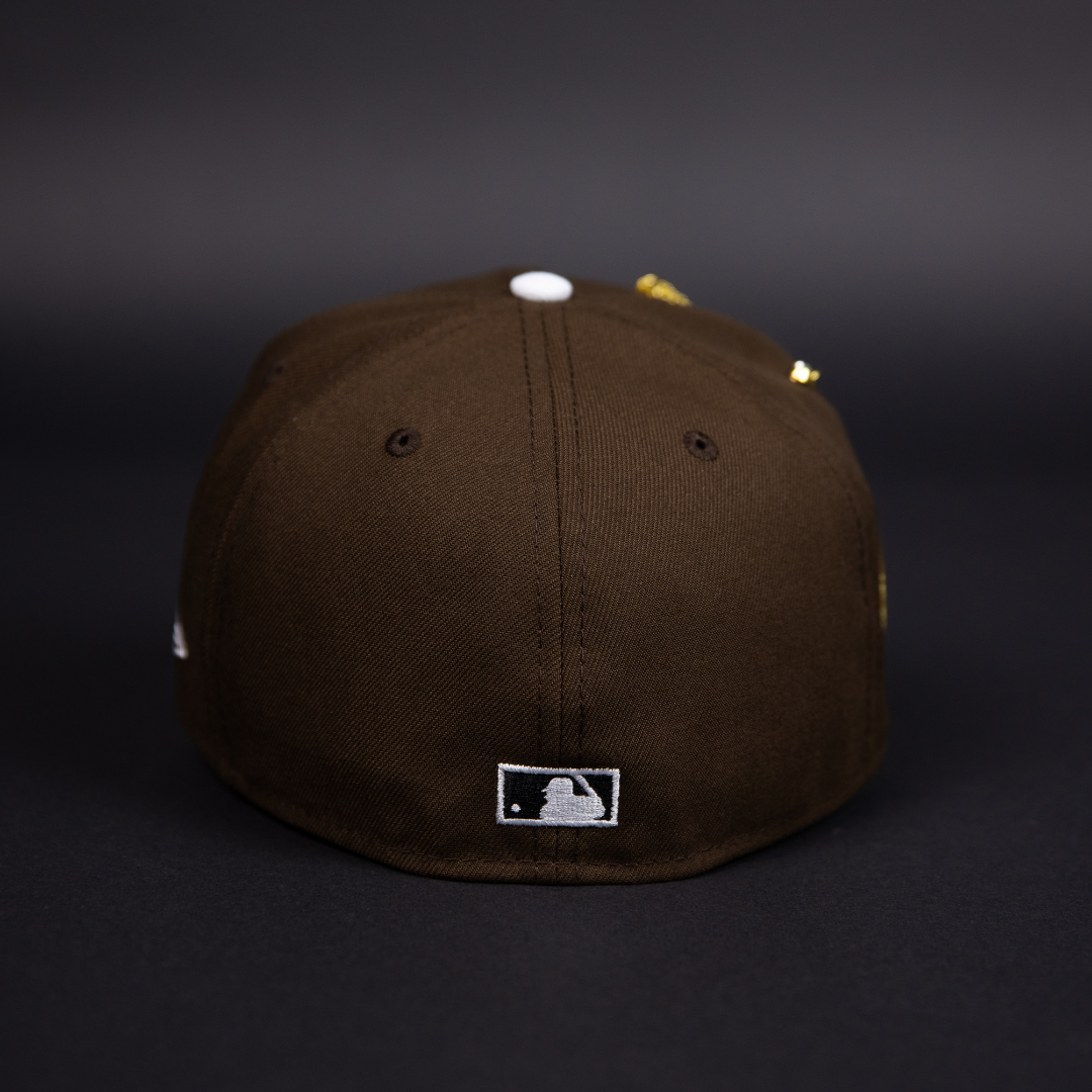 NEW ERA EXCLUSIVE 59FIFTY BROWN ANAHEIM ANGELS "HEAVENLY CITY" W/ 50TH ANNIVERSARY SIDE PATCH