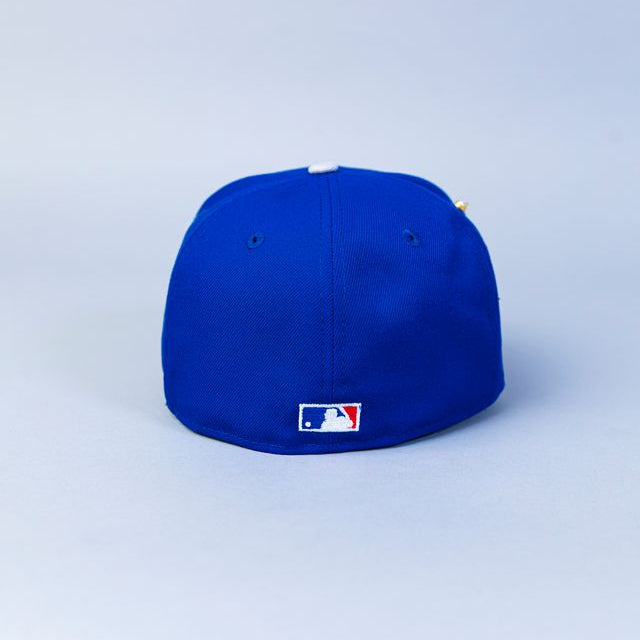 NEW ERA 59FIFTY BLUE/ GREY ATLANTA BRAVES SCRIPT W/ 40TH ANNIVERSARY SIDE PATCH