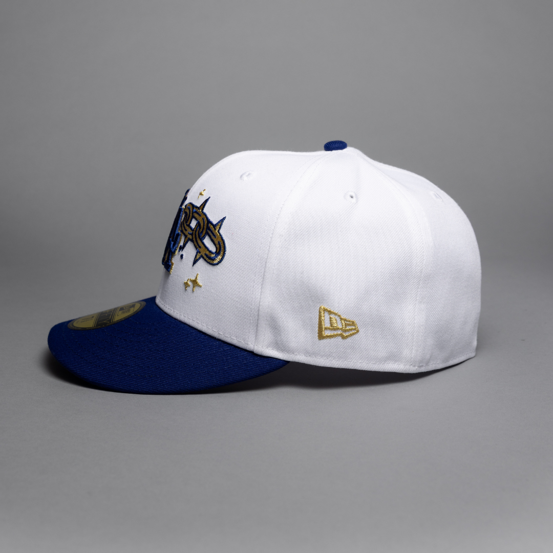 NEW ERA EXCLUSIVE 59FIFTY PEARL WHITE/BLUE LOS ANGELES DODGERS W/ EMBR