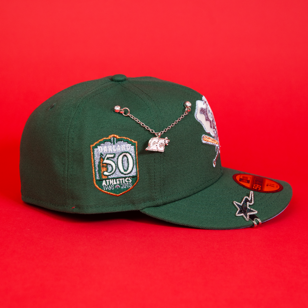 NEW ERA EXCLUSIVE 59FIFTY EMERALD GREEN OAKLAND ATHLETICS W/ 50TH ANNIVERSARY SIDE PATCH