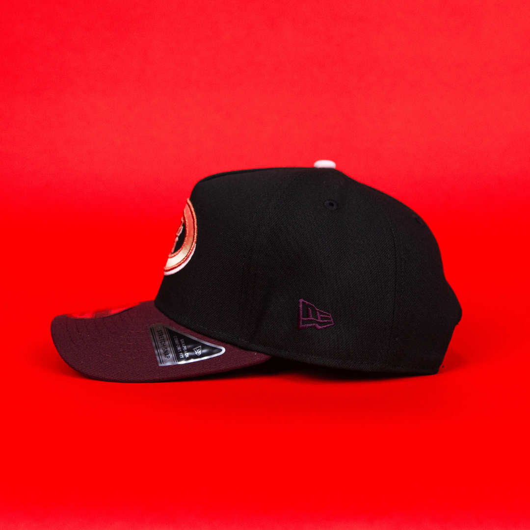 NEW ERA 9FIFTY A-FRAME BLACK/ BURGUNDY ARIZONA DIAMONDBACKS SNAPBACK W/ 1998 INAUGURAL SEASON SIDE PATCH