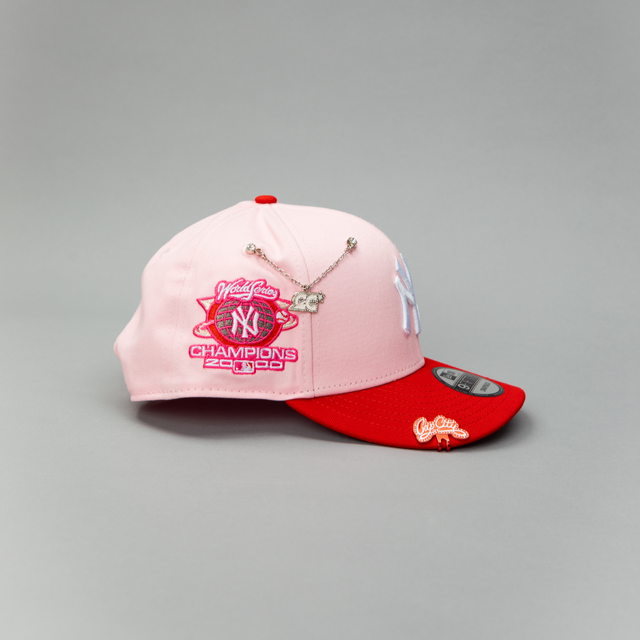 NEW ERA EXCLUSIVE 9FIFTY PINK/ RED NEW YORK YANKEES SNAPBACK W/ RED HEART+ 2000 CHAMPIONS SIDE PATCH