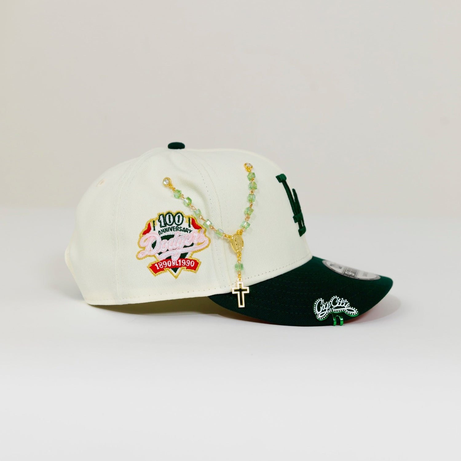 NEW ERA EXCLUSIVE 9FIFTY CHROME/ FOREST GREEN LOS ANGELES DODGERS SNAPBACK W/ 100TH ANNVIERSARY SIDE PATCH