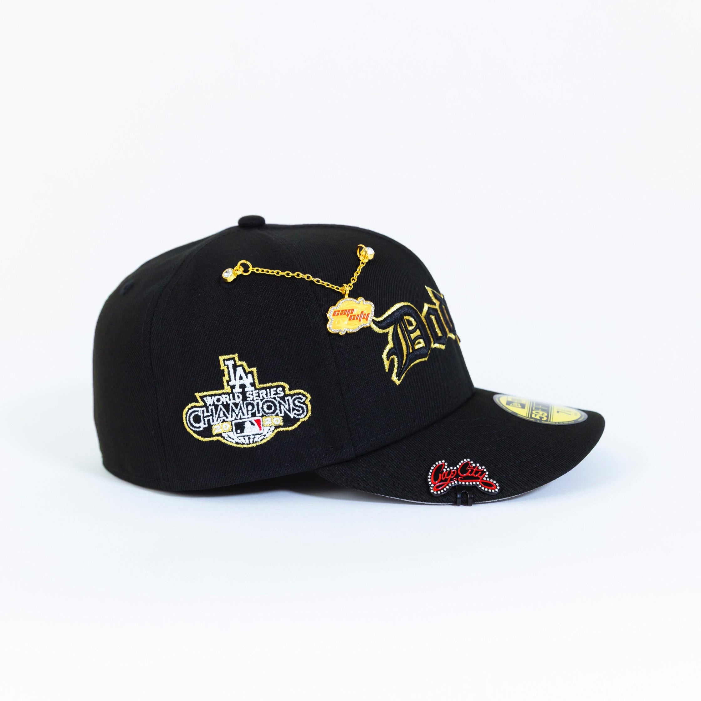 NEW ERA EXCLUSIVE 59FIFTY BLACK LOS ANGELES DODGERS SCRIPT W/ CHAMPIONS SIDE PATCH