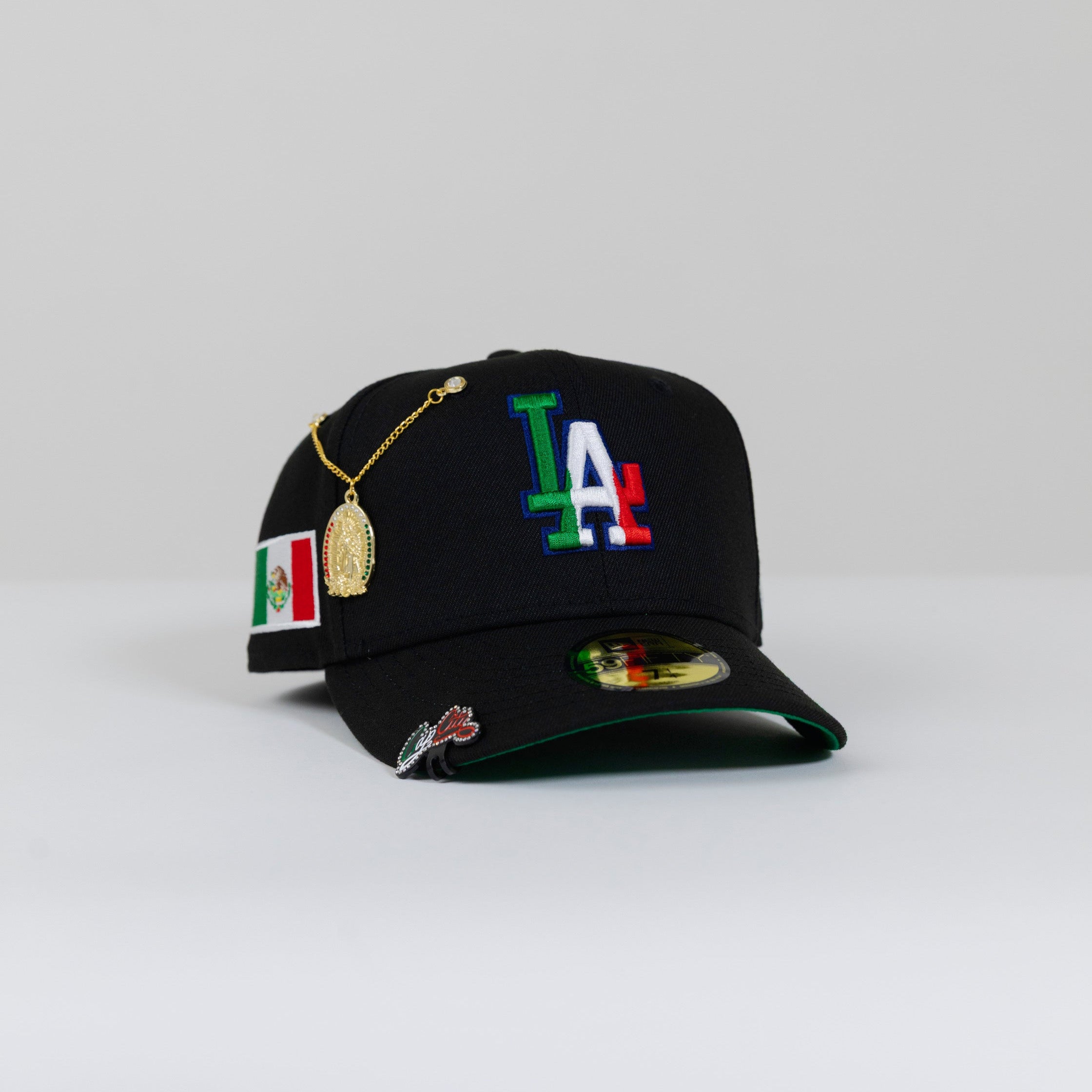 NEW ERA 59FIFTY BLACK LOS ANGELES DODGERS W/ MEXICO FLAG LOGO + MEXICO FLAG SIDE PATCH