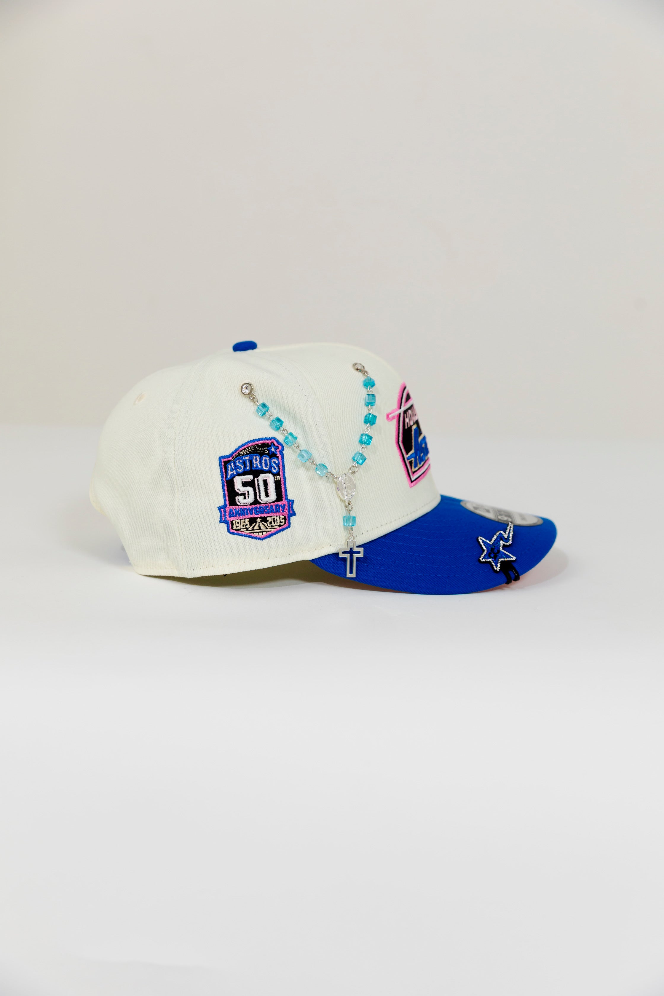 NEW ERA EXCLUSIVE 9FIFTY CHROME/ BLUE HOUSTON ASTROS SNAPBACK W/ 50TH ANNIVERSARY SIDE PATCH