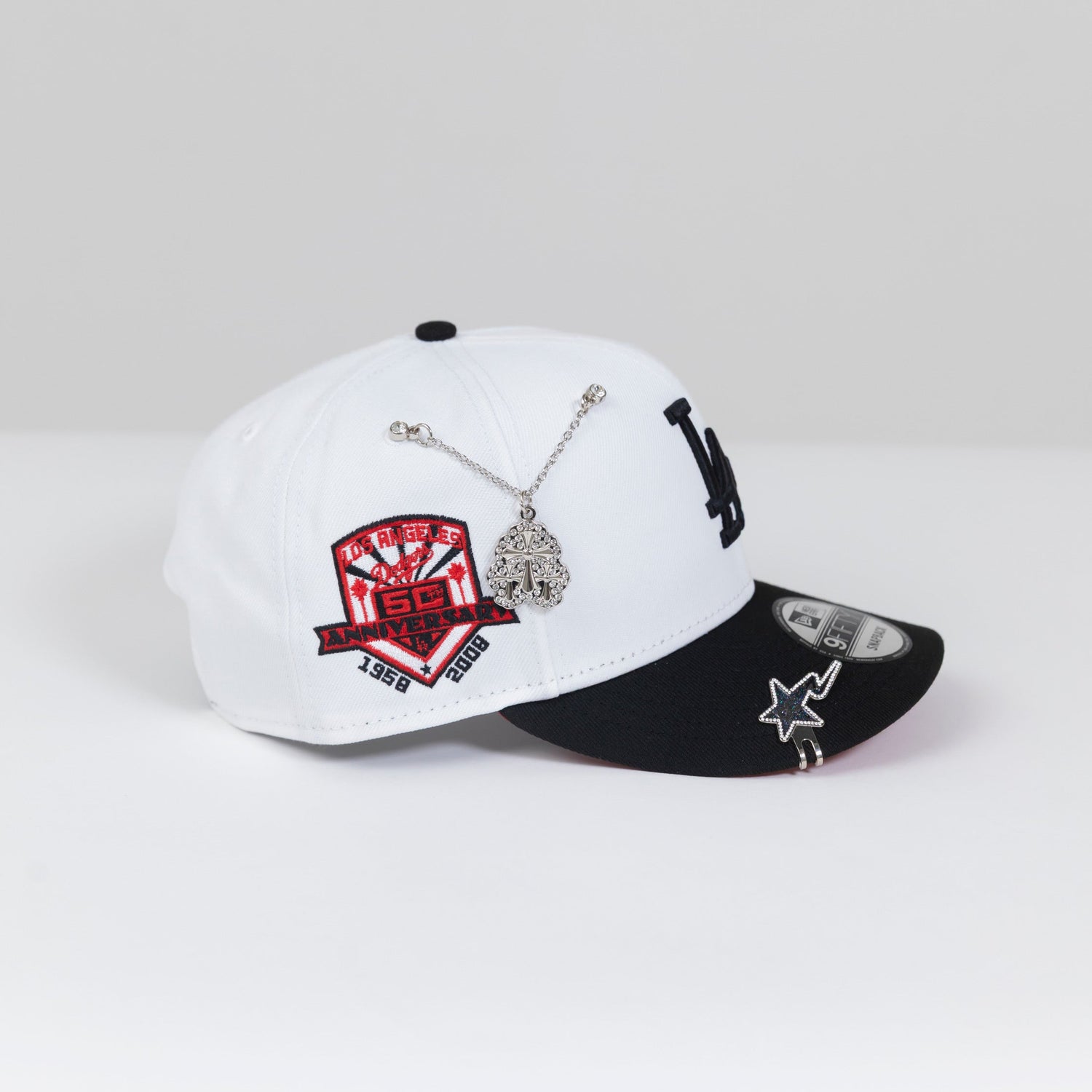 NEW ERA EXCLUSIVE 9FIFTY PEARL WHITE LOS ANGELES DODGERS SNAPBACK W/ 50TH ANNIVERSARY SIDE PATCH