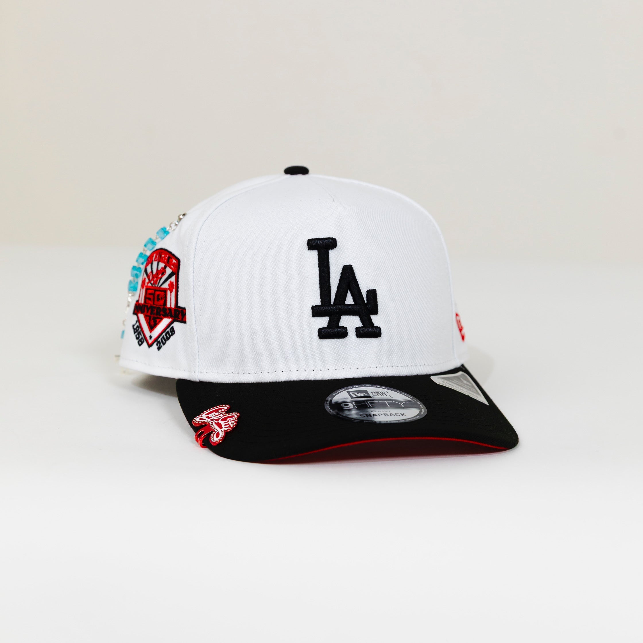 NEW ERA EXCLUSIVE 9FIFTY A-FRAME PEARL WHITE LOS ANGELES DODGERS W/ 50TH ANNIVERSARY SIDE PATCH