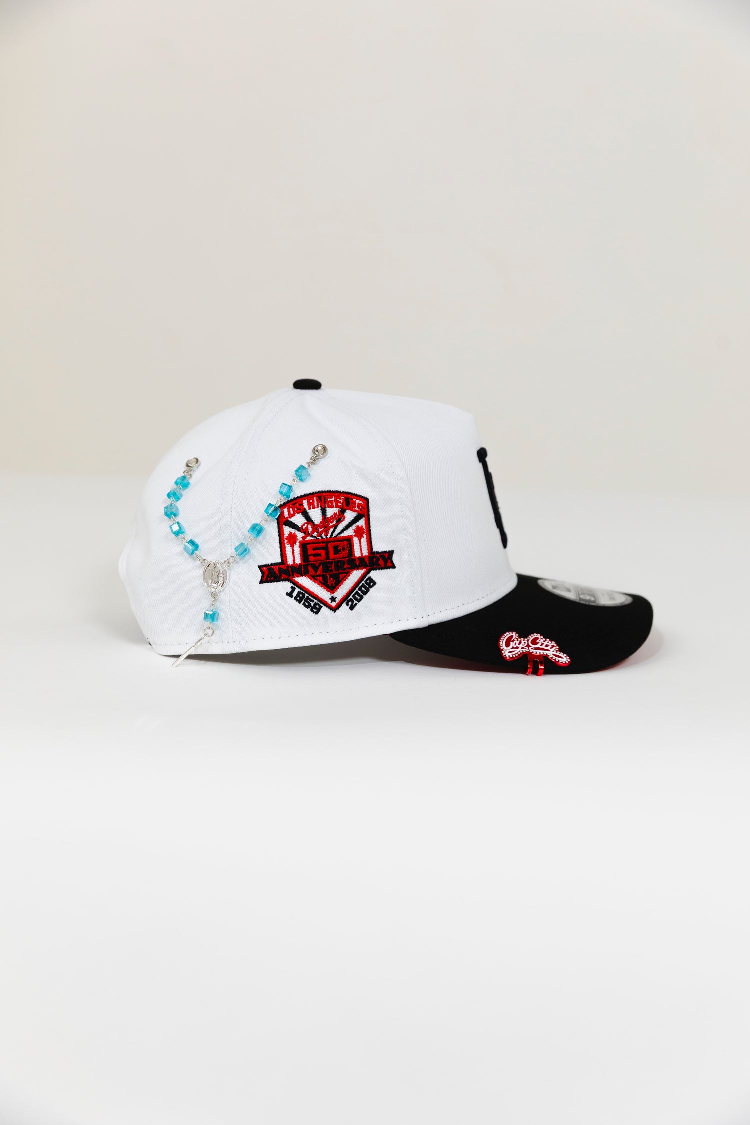 NEW ERA EXCLUSIVE 9FIFTY A-FRAME PEARL WHITE LOS ANGELES DODGERS W/ 50TH ANNIVERSARY SIDE PATCH