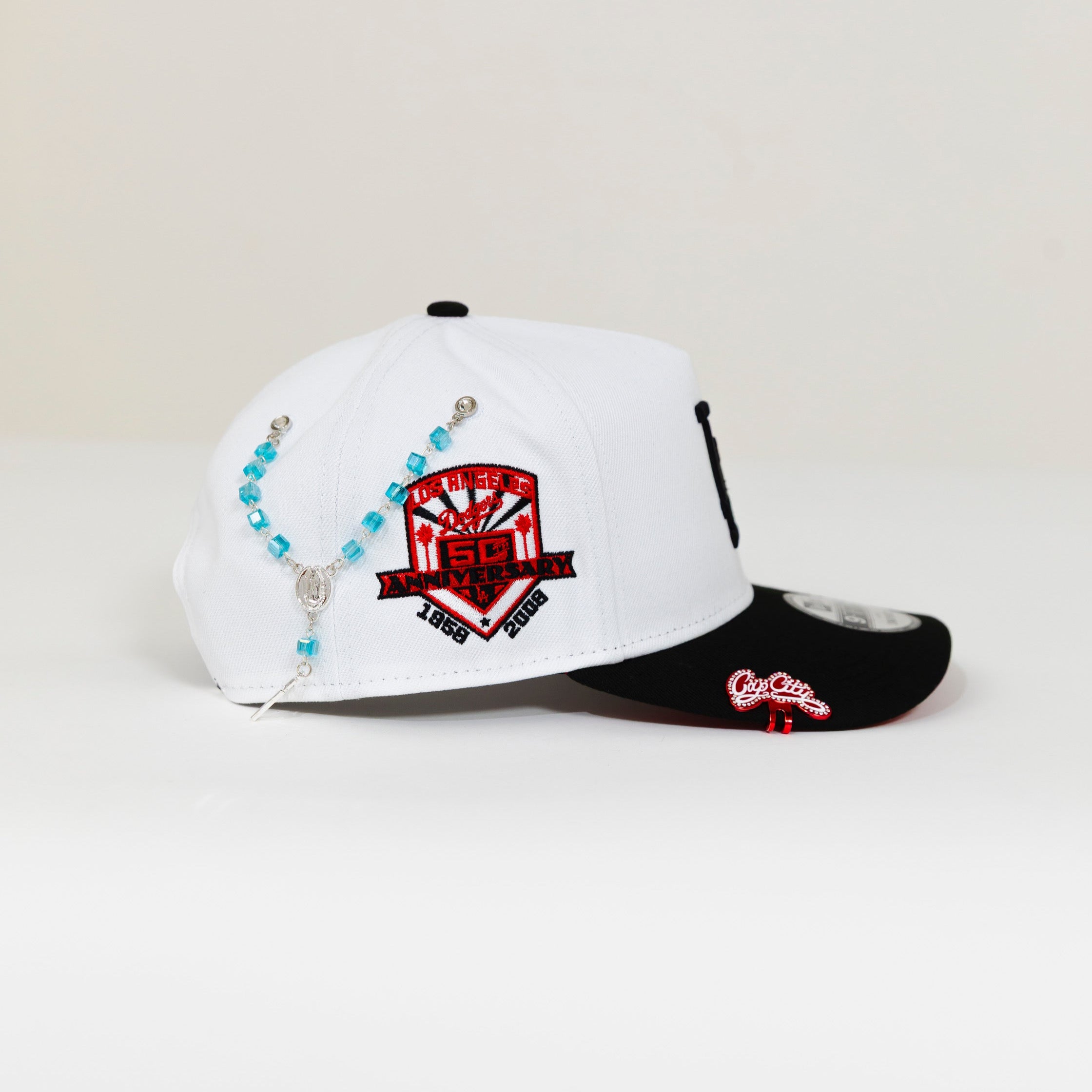 NEW ERA EXCLUSIVE 9FIFTY A-FRAME PEARL WHITE LOS ANGELES DODGERS W/ 50TH ANNIVERSARY SIDE PATCH