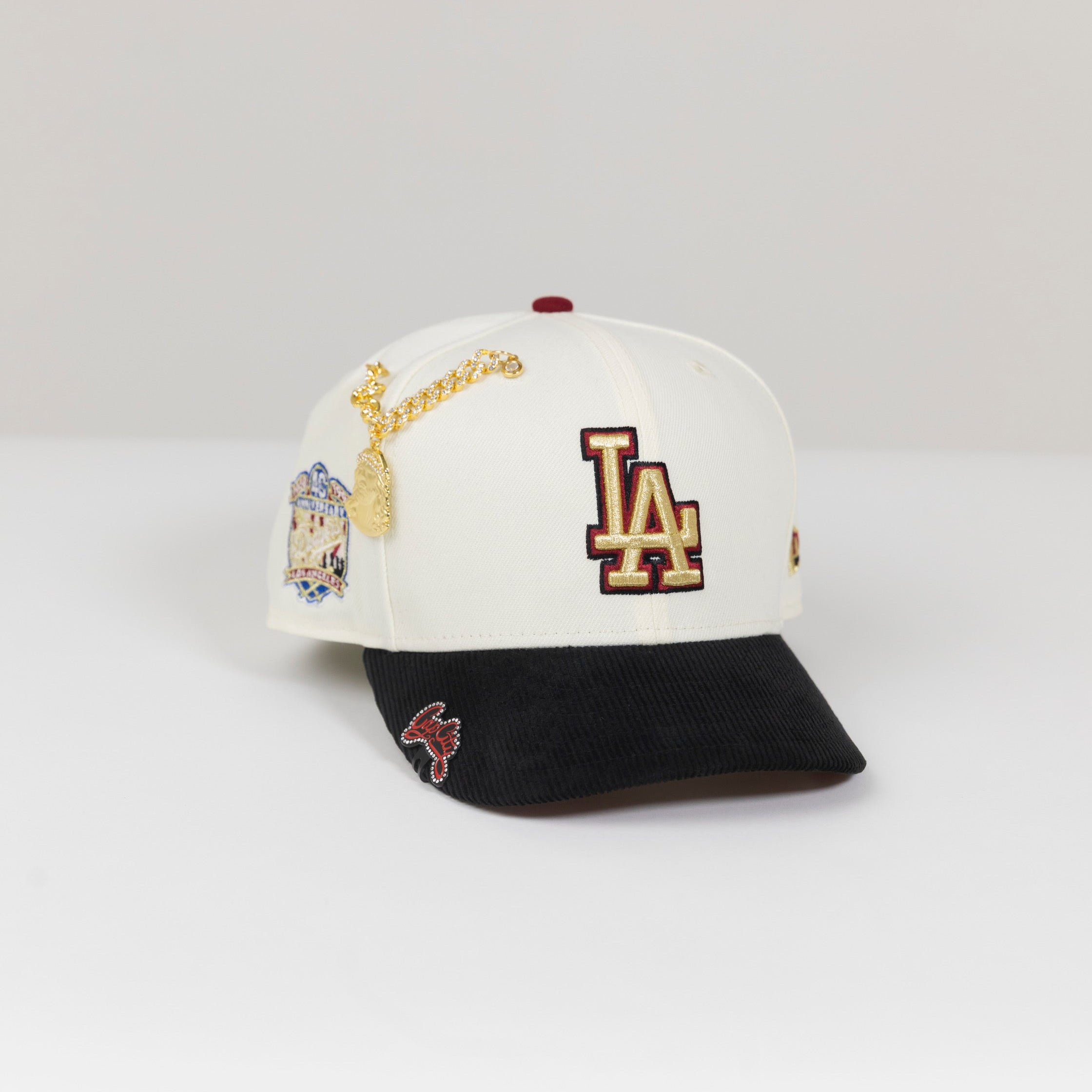 NEW ERA EXCLUSIVE 9FIFTY CHROME/ CORDUROY LOS ANGELES DODGERS SNAPBACK W/ 40TH ANNIVERSARY SIDE PATCH