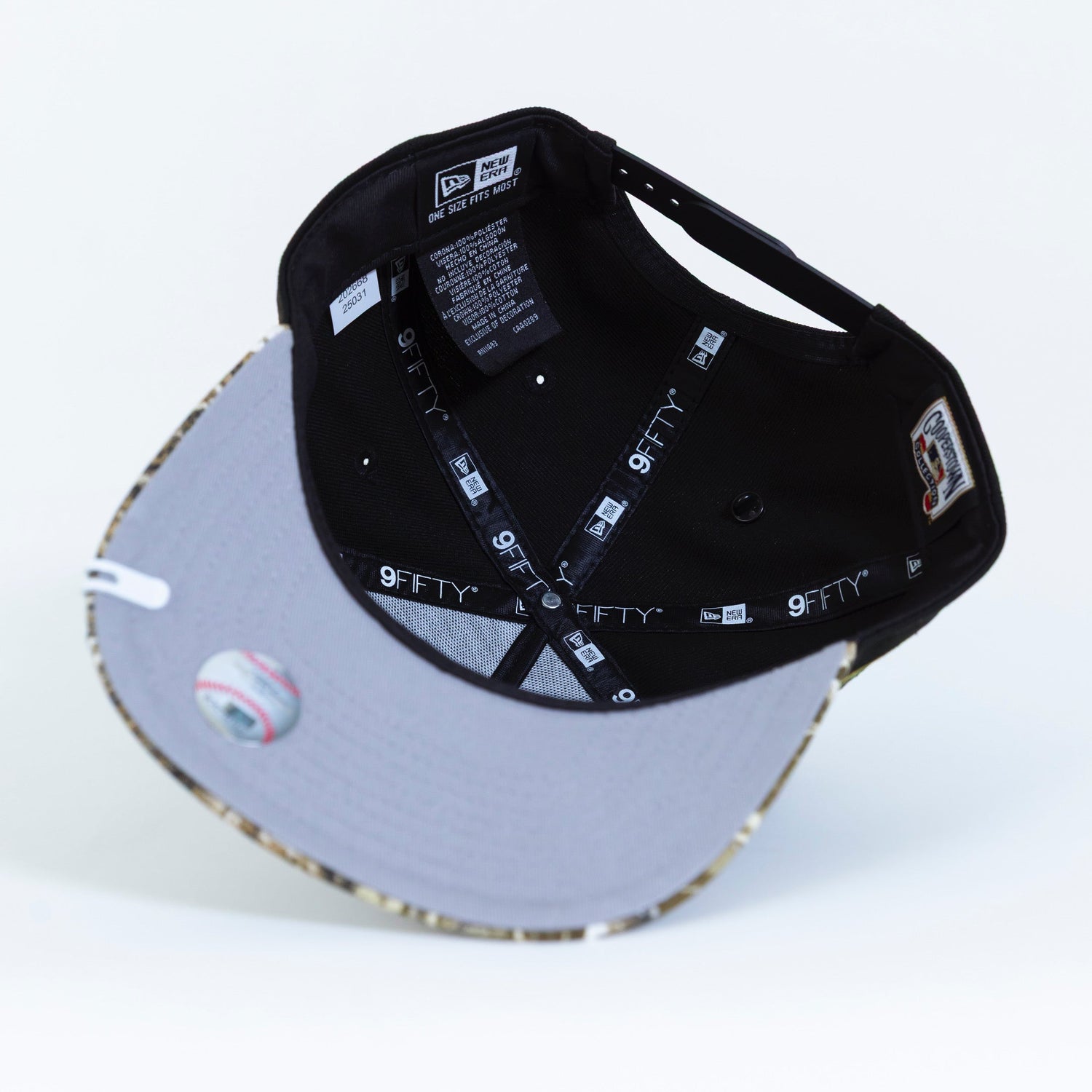 NEW ERA EXCLUSIVE 9FIFTY A-FRAME BLACK/ REALTREE LOS ANGELES DODGERS W/ "1958 MLB SCRIPT" + 50TH ANNIVERSARY SIDE PATCH