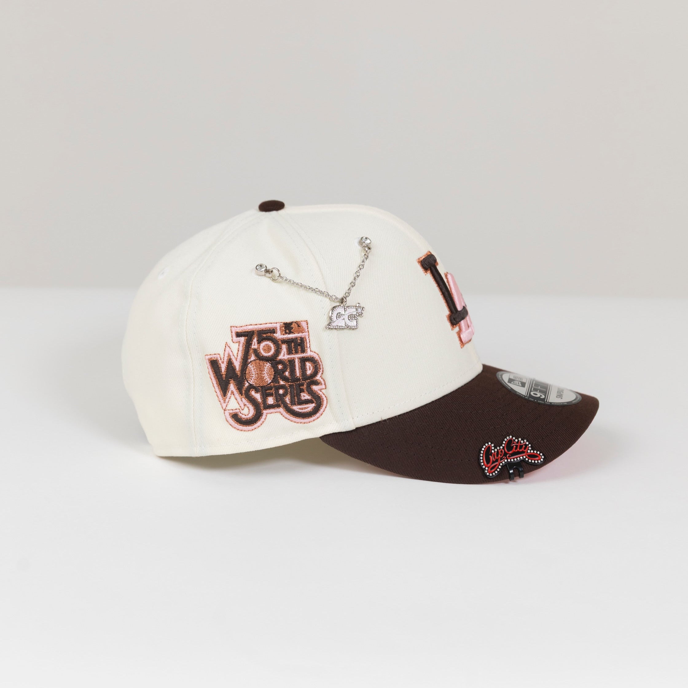 NEW ERA EXCLUSIVE 9FIFTY CHROME/ BROWN LOS ANGELES DODGERS SNAPBACK W/ 75TH WORLD SERIES SIDE PATCH