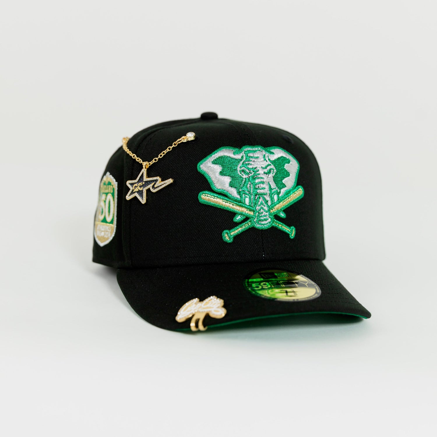 NEW ERA EXCLUSIVE 59FIFTY BLACK OAKLAND ATHLETICS W/ 50TH ANNIVERSARY SIDE PATCH