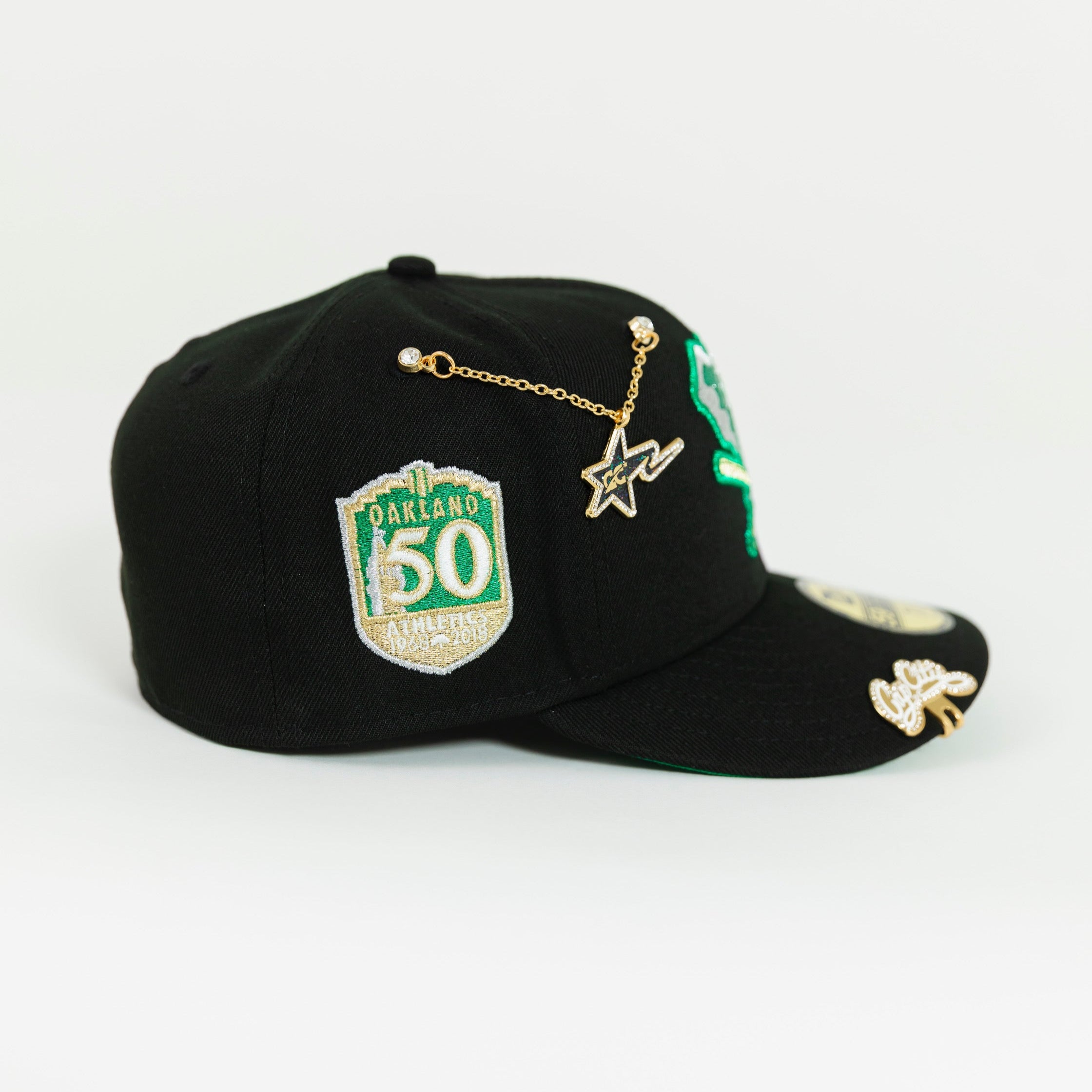 NEW ERA EXCLUSIVE 59FIFTY BLACK OAKLAND ATHLETICS W/ 50TH ANNIVERSARY SIDE PATCH