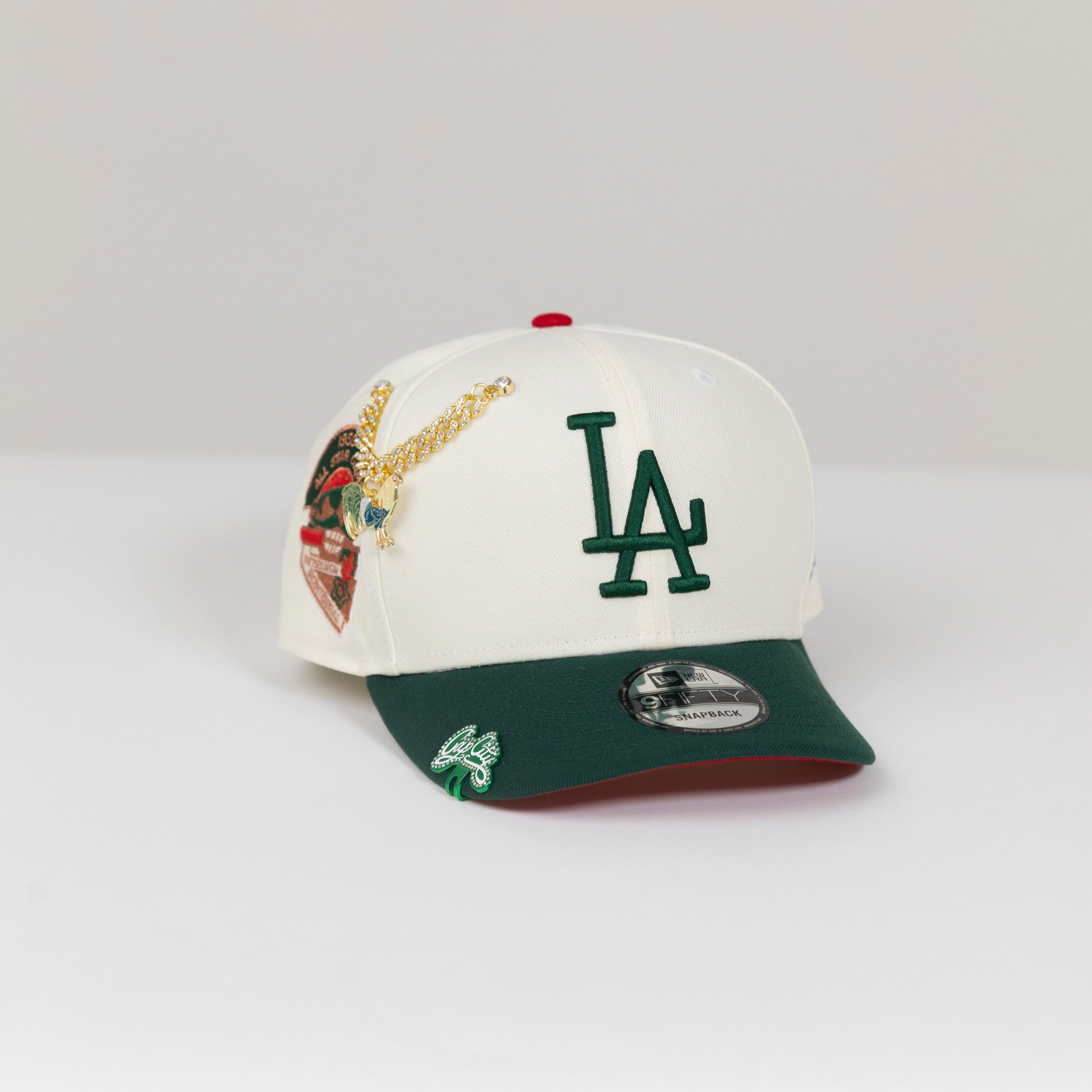 NEW ERA EXCLUSIVE 9FIFTY CHROME/ FOREST GREEN LOS ANGELES DODGERS SNAPBACK W/ 1959 ALL STAR GAME SIDE PATCH