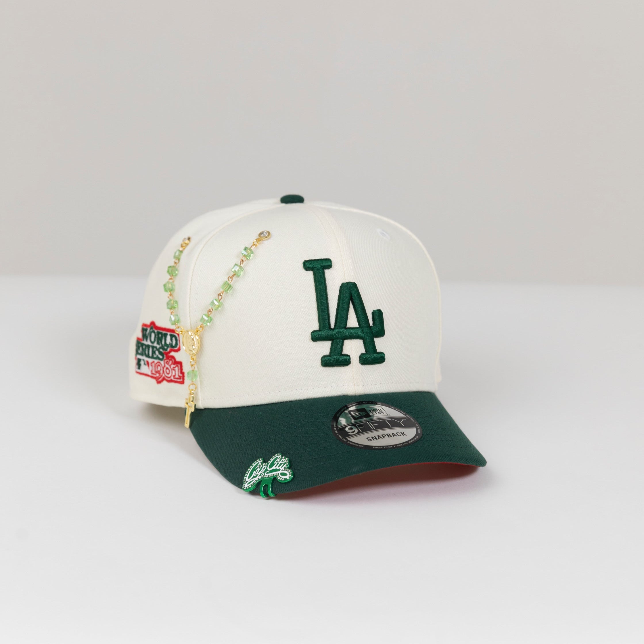 NEW ERA EXCLUSIVE 9FIFTY CHROME/ FOREST GREEN LOS ANGELES DODGERS SNAPBACK W/ 1981 WORLD SERIES SIDE PATCH