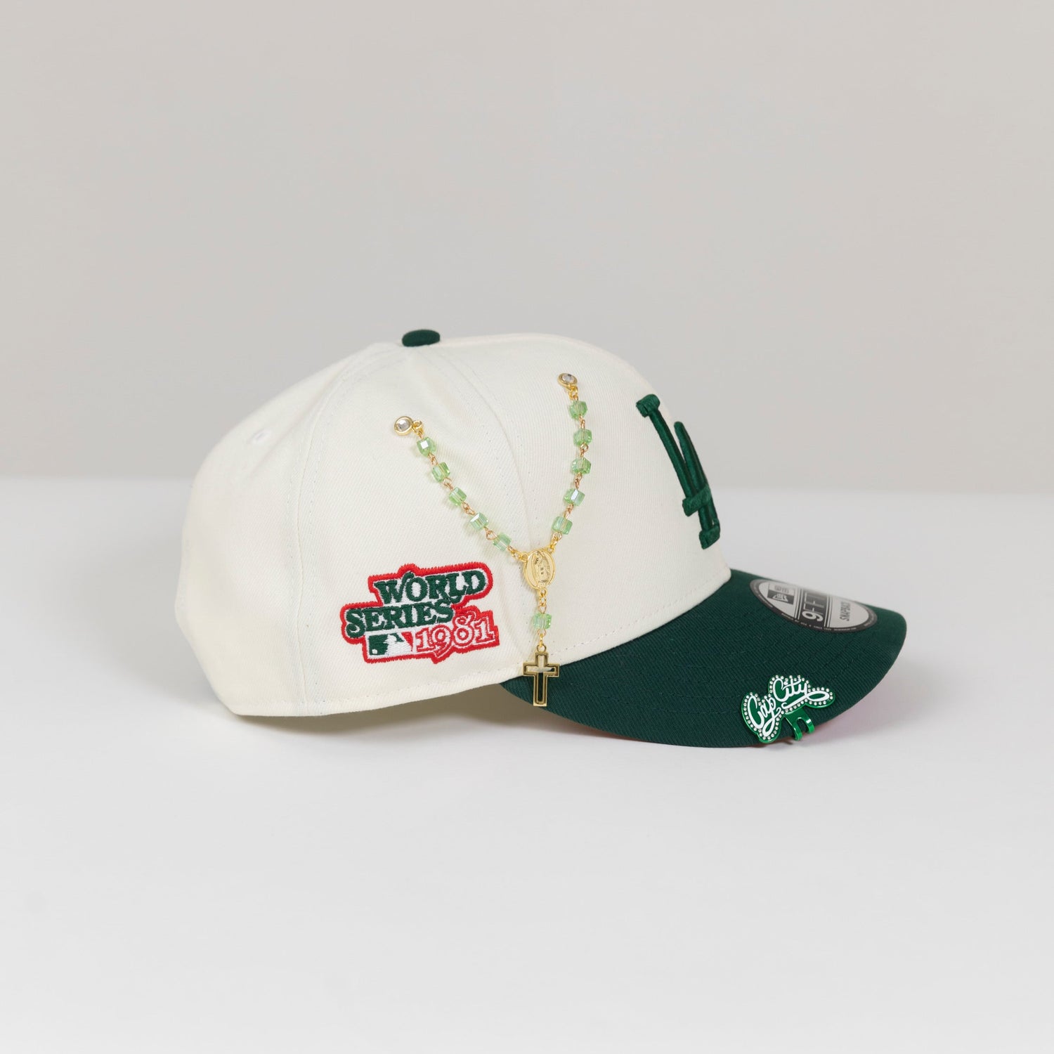 NEW ERA EXCLUSIVE 9FIFTY CHROME/ FOREST GREEN LOS ANGELES DODGERS SNAPBACK W/ 1981 WORLD SERIES SIDE PATCH