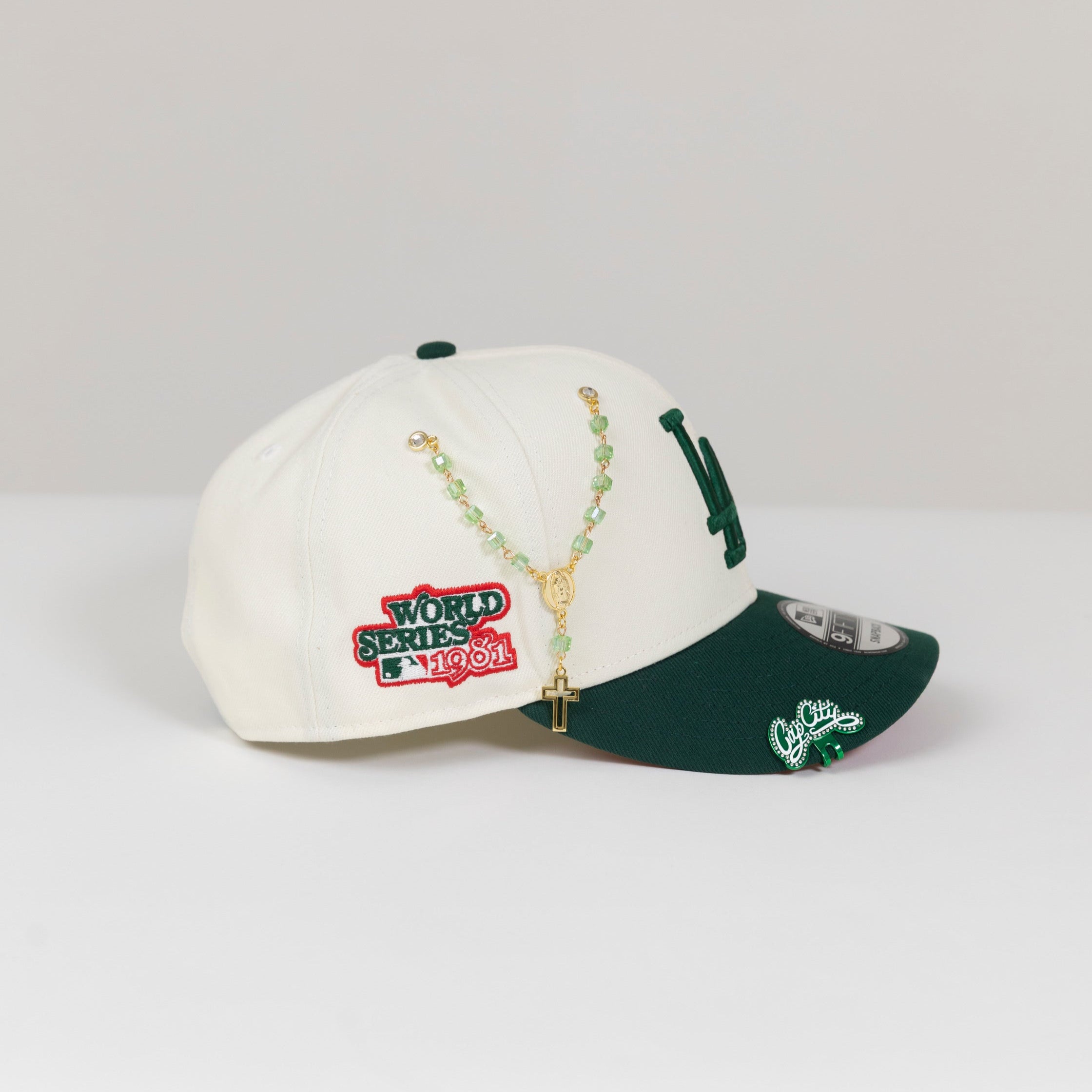 NEW ERA EXCLUSIVE 9FIFTY CHROME/ FOREST GREEN LOS ANGELES DODGERS SNAPBACK W/ 1981 WORLD SERIES SIDE PATCH