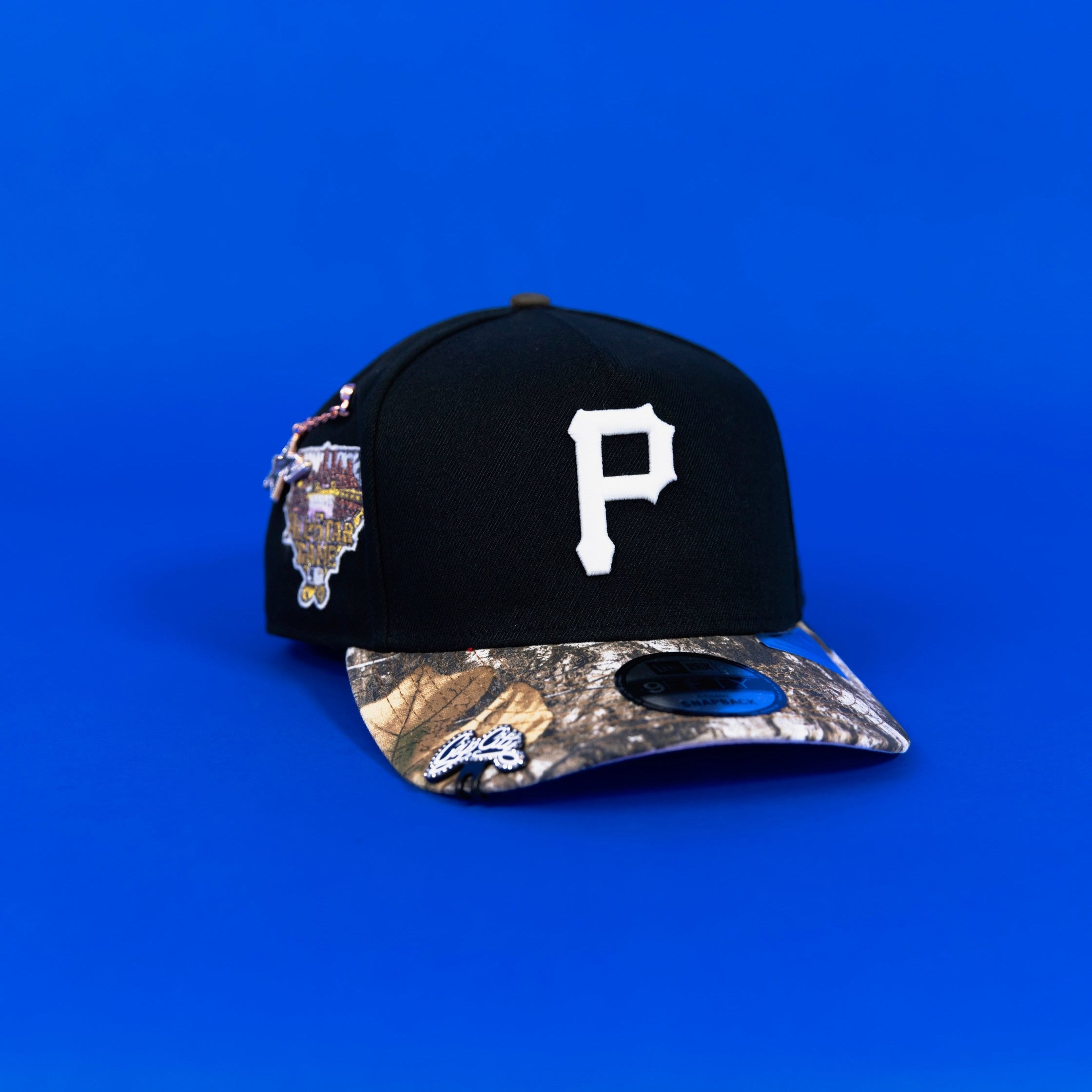 NEW ERA EXCLUSIVE 9FIFTY A-FRAME BLACK/ REALTREE PITTSBURGH PIRATES SNAPBACK W/ ALL STAR GAME SIDE PATCH