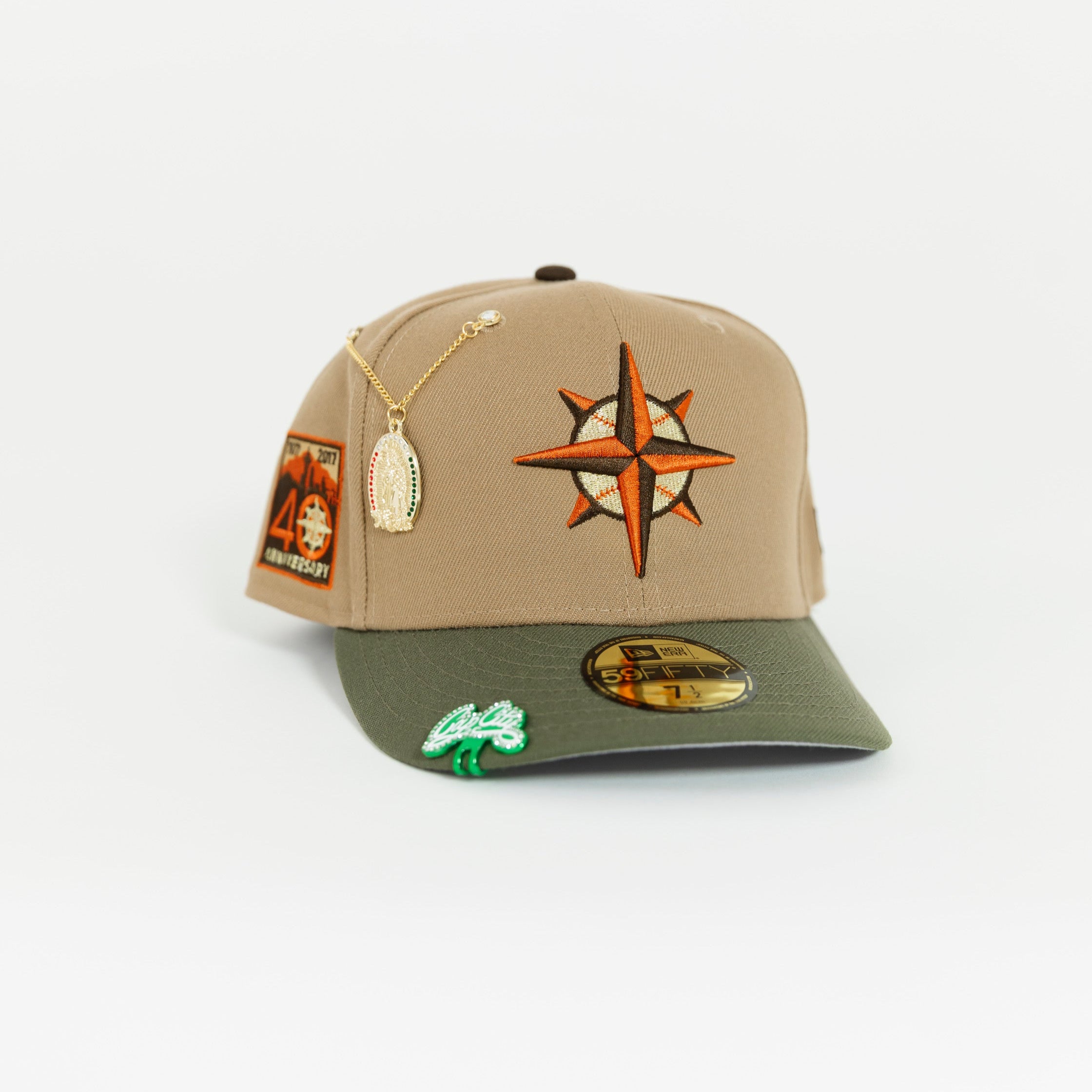 NEW ERA EXCLUSIVE 59FIFTY KHAKI/ OLIVE SEATTLE MARINERS W/ 40TH ANNIVERSARY SIDE PATCH