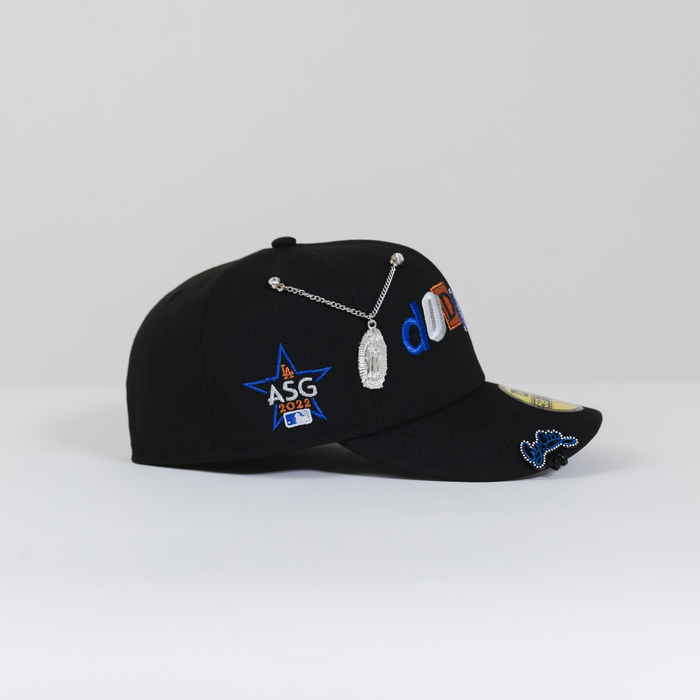 NEW ERA 59FIFTY BLACK LOS ANGELES DODGERS SCRIPT W/ BOX FONT + 2022 ALL STAR GAME SIDE PATCH
