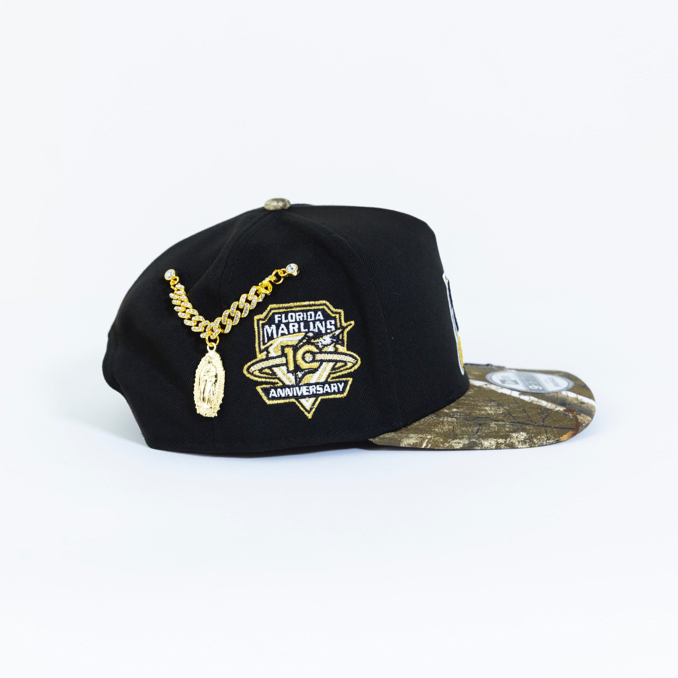 NEW ERA EXCLUSIVE 9FIFTY A-FRAME BLACK/ REALTREE FLORIDA MARLINS SNAPBACK W/ 25TH ANNIVERSARY SIDE PATCH