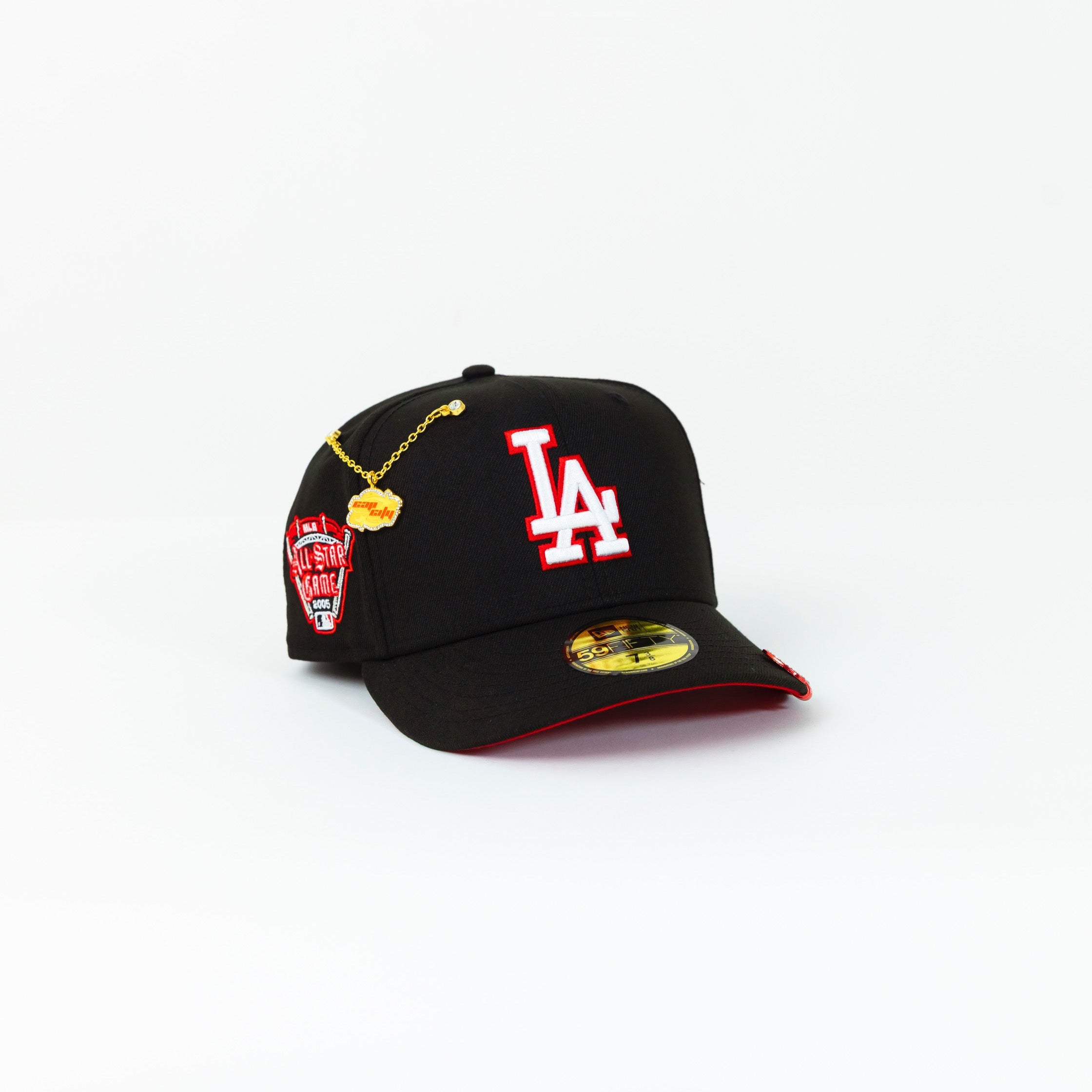 NEW ERA 59FIFTY BLACK LOS ANGELES DODGERS W/ RED OUTLINE + 2005 ALL STAR GAME SIDE PATCH
