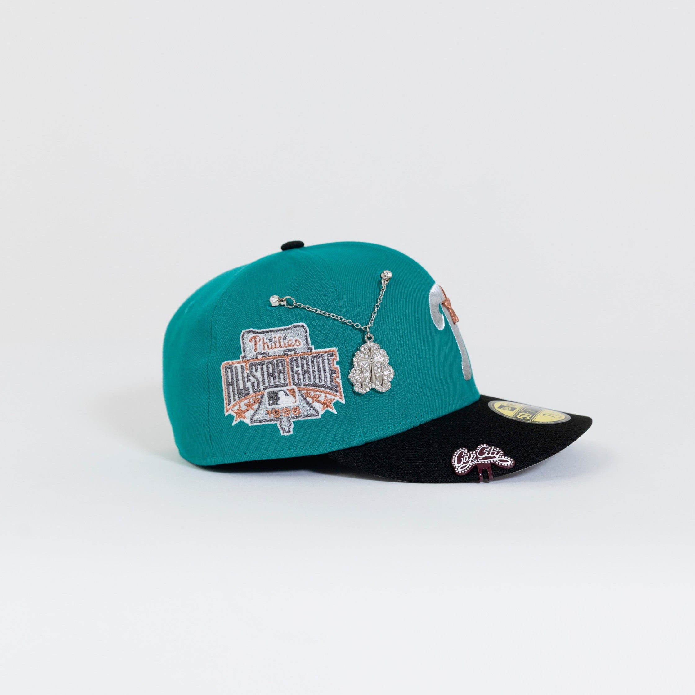 NEW ERA EXCLUSIVE 59FIFTY TEAL/ BLACK PHILADELPHIA PHILLIES W/ 1996 ALL STAR GAME PATCH