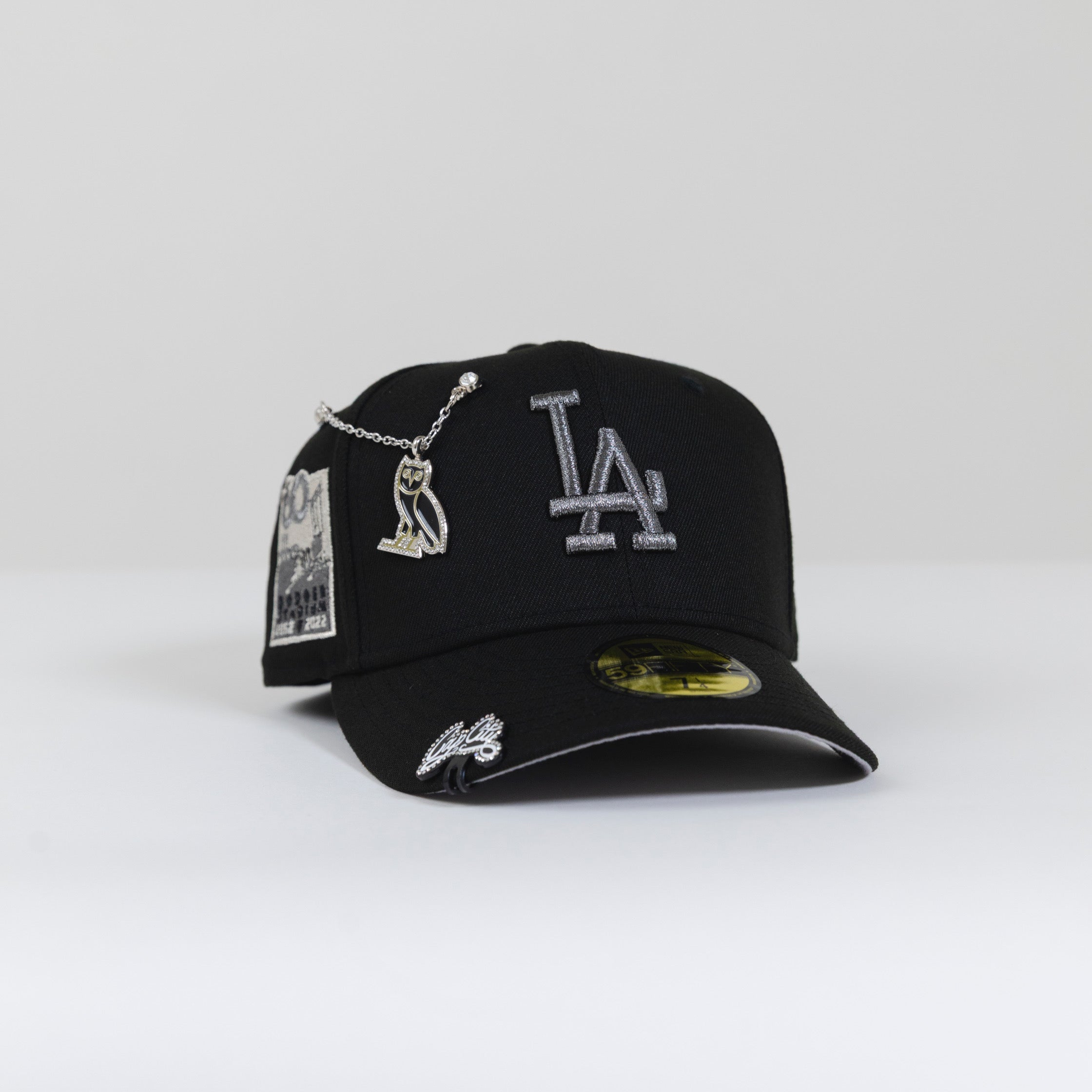NEW ERA 59FIFTY BLACK LOS ANGELES DODGERS W/ 60TH ANNIVERSARY SIDE PATCH
