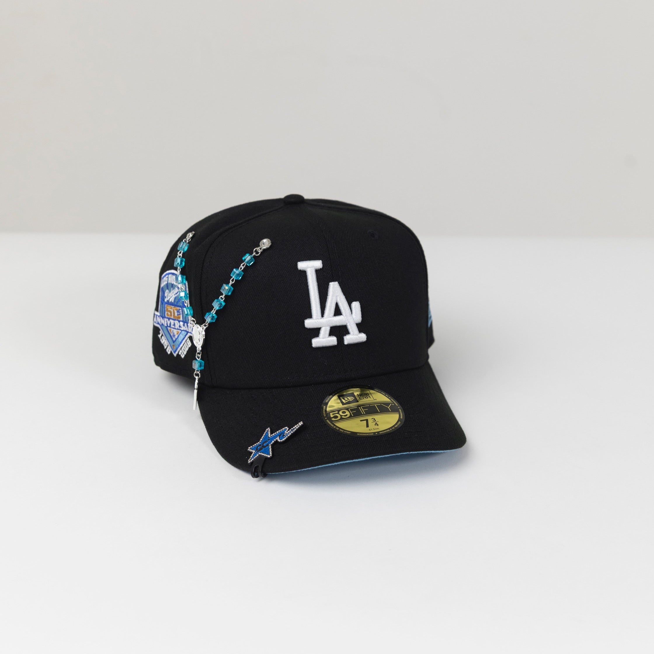 NEW ERA 59FIFTY BLACK LOS ANGELES DODGERS W/ 50TH ANNIVERSARY SIDE PATCH