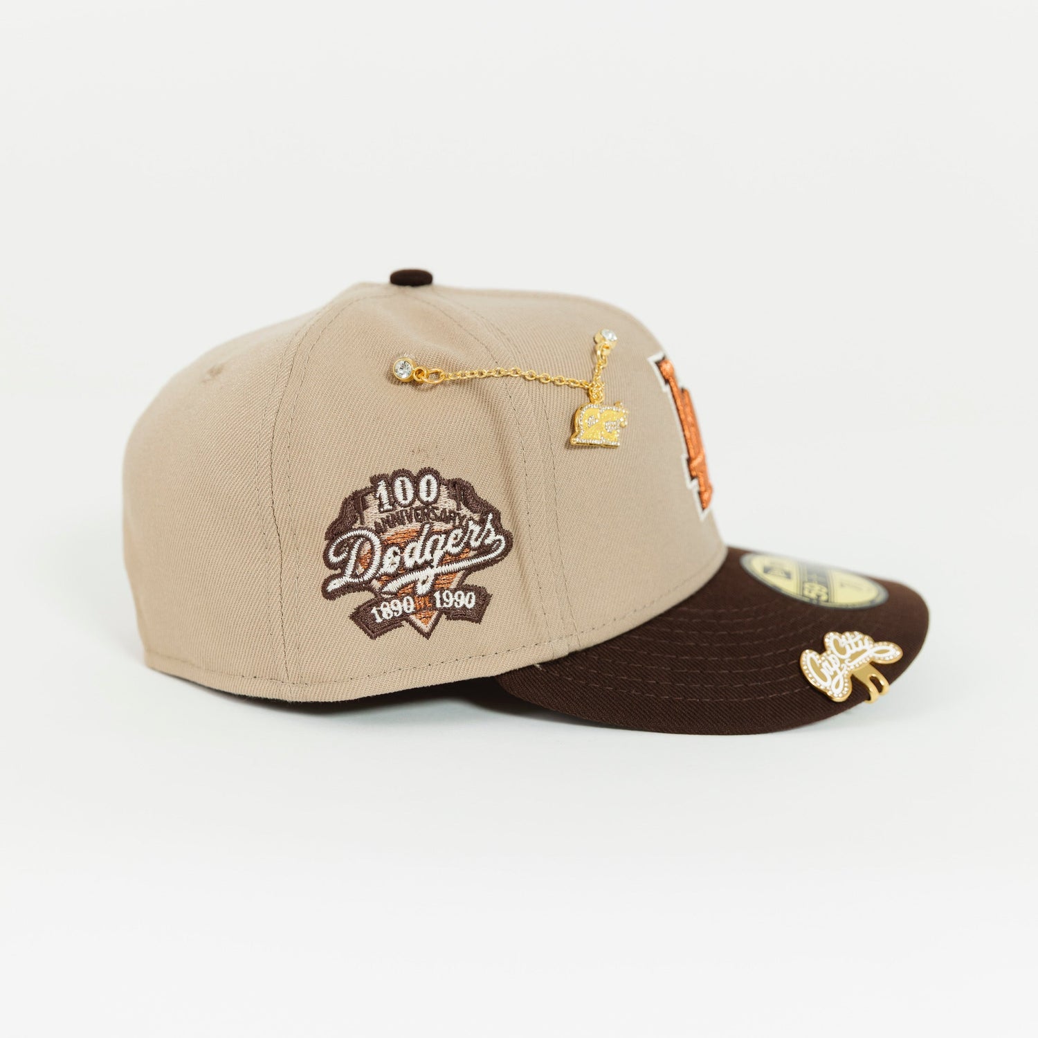 NEW ERA EXCLUSIVE 59FIFTY KHAKI/ BROWN LOS ANGELES DODGERS W/ 100TH ANNIVERSARY SIDE PATCH