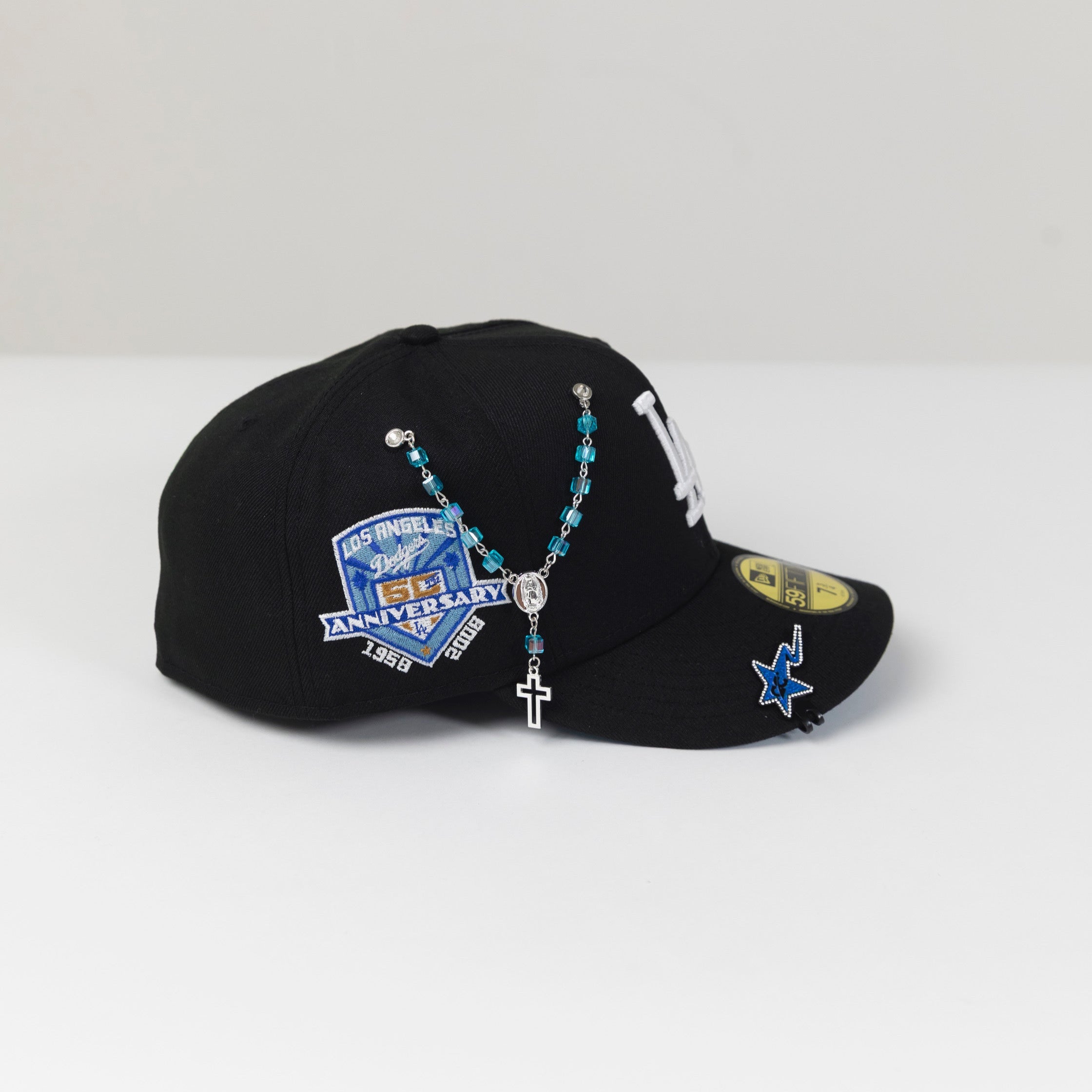 NEW ERA 59FIFTY BLACK LOS ANGELES DODGERS W/ 50TH ANNIVERSARY SIDE PATCH
