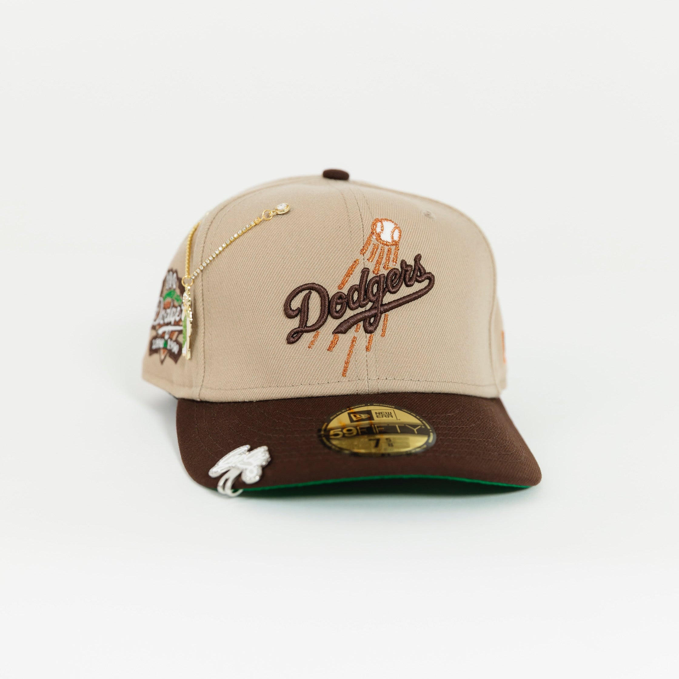 NEW ERA EXCLUSIVE 59FIFTY KHAKI/ BROWN LOS ANGELES DODGERS SCRIPT W/ 100TH ANNIVERSARY SIDE PATCH