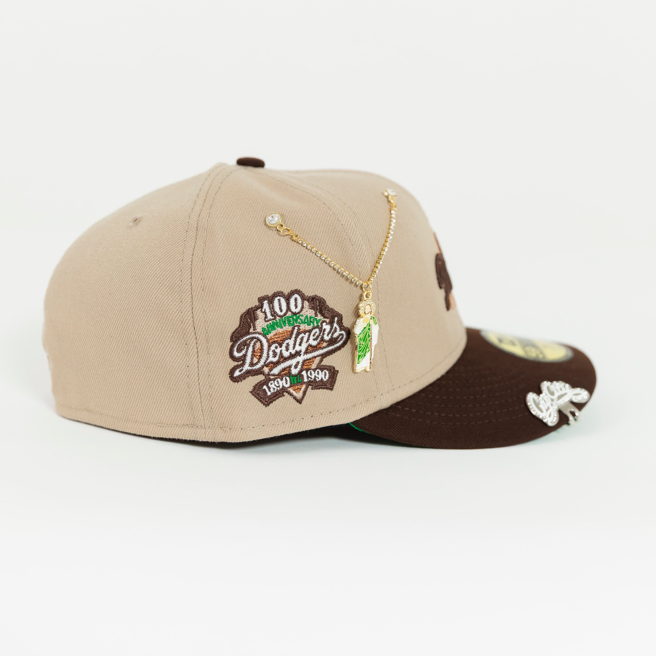 NEW ERA EXCLUSIVE 59FIFTY KHAKI/ BROWN LOS ANGELES DODGERS SCRIPT W/ 100TH ANNIVERSARY SIDE PATCH