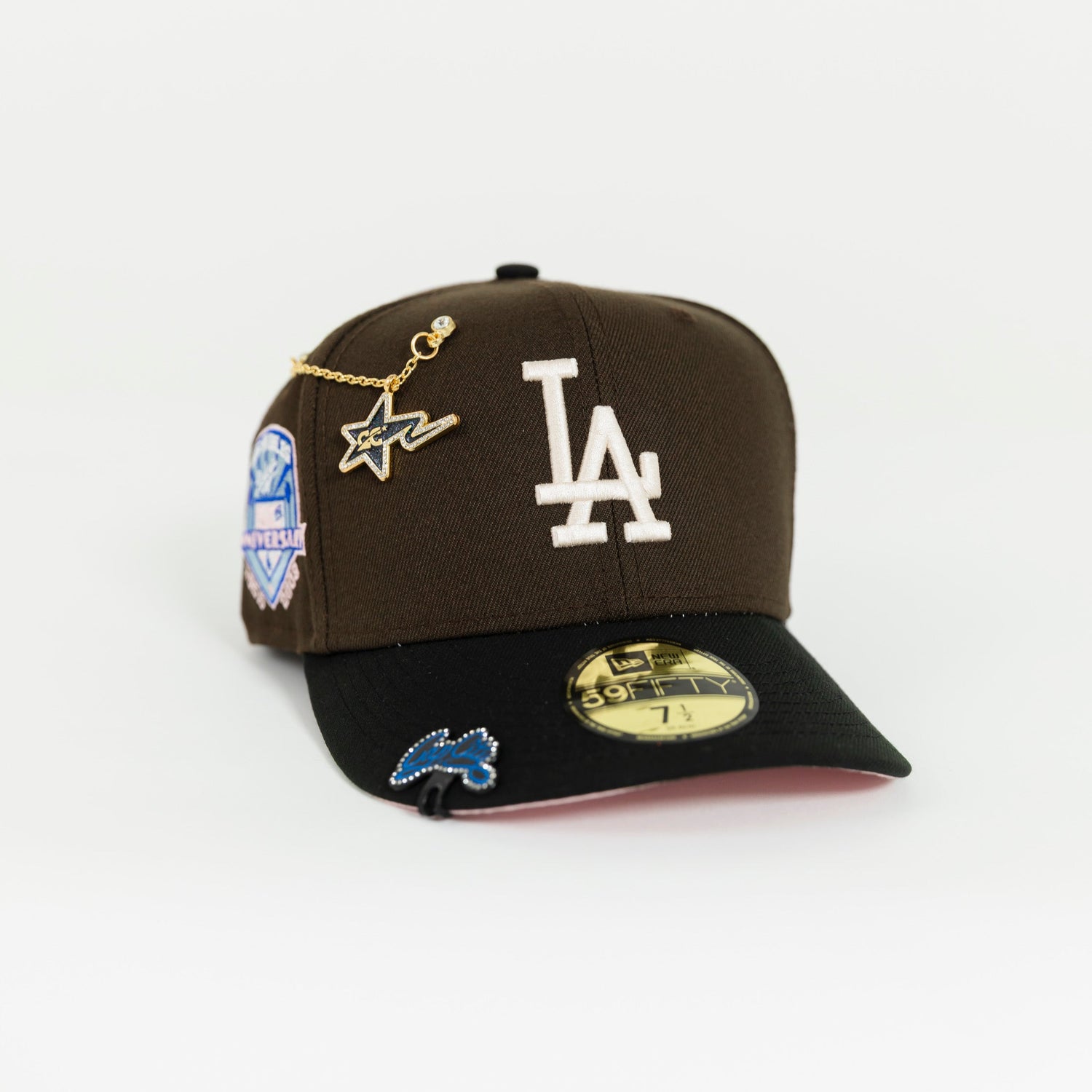 NEW ERA 59FIFTY MOCHA/ BLACK LOS ANGELES DODGERS W/ 50TH ANNIVERSARY SIDE PATCH