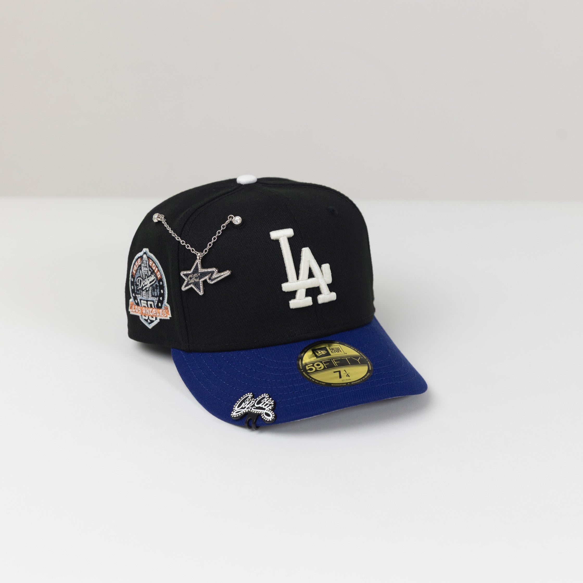 NEW ERA 59FIFTY BLACK/ BLUE LOS ANGELES DODGERS W/ 60TH ANNIVERSARY SIDE PATCH