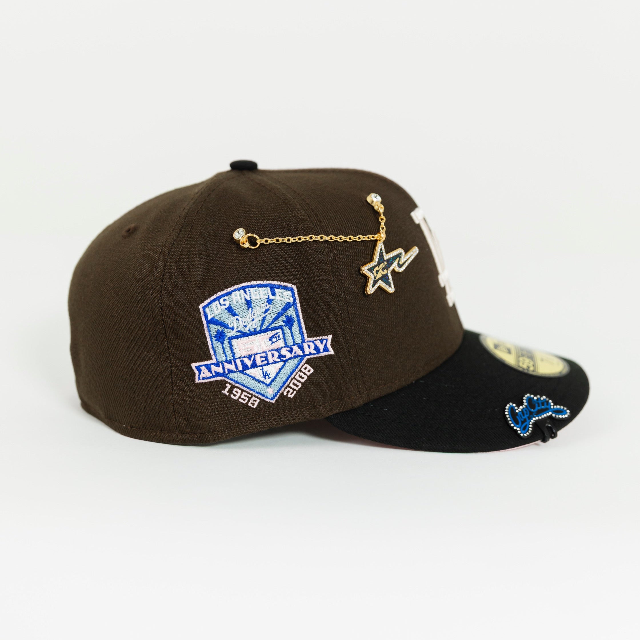 NEW ERA 59FIFTY MOCHA/ BLACK LOS ANGELES DODGERS W/ 50TH ANNIVERSARY SIDE PATCH